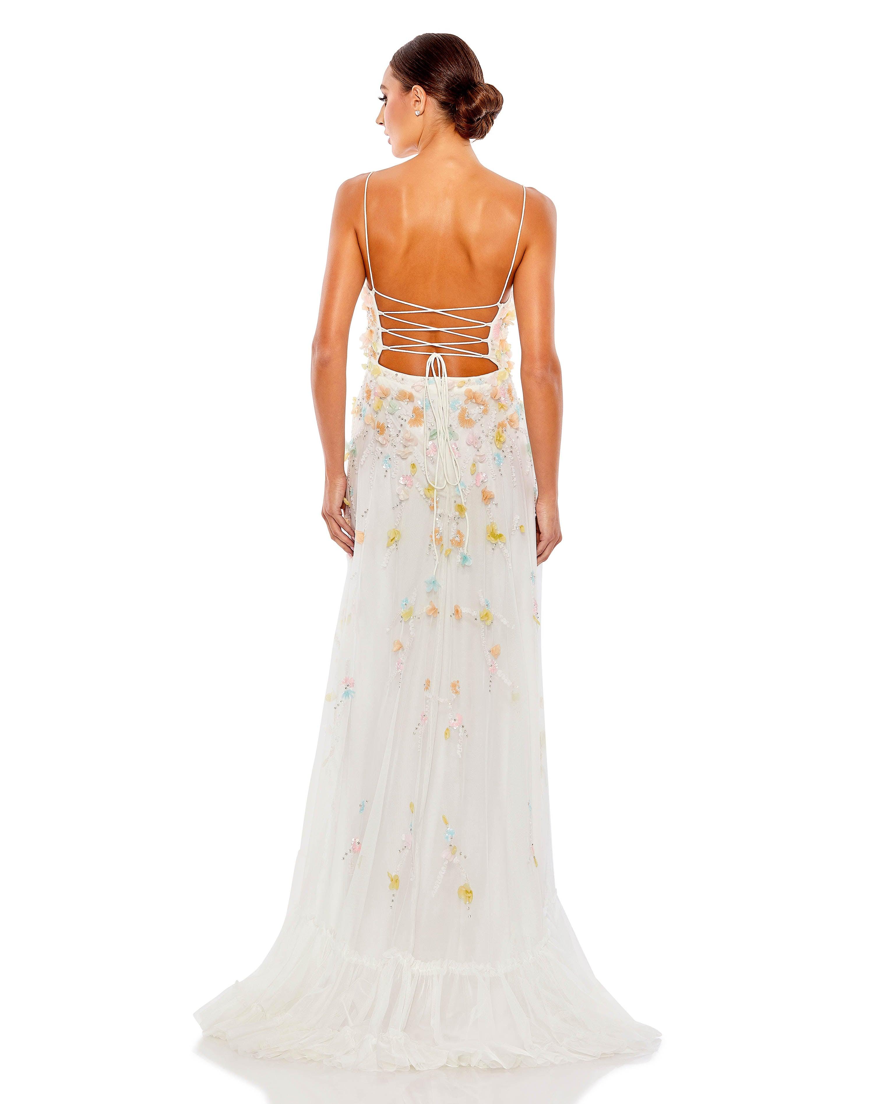 Prom Dresses High Low Spaghetti Strap Prom Dress White Multi