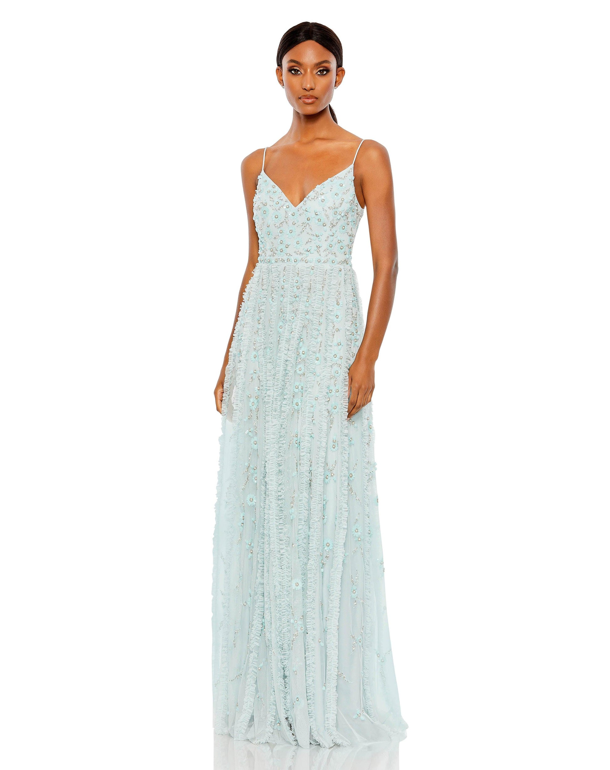 Mac Duggal 9166 Long Spaghetti Strap Prom Formal Gown