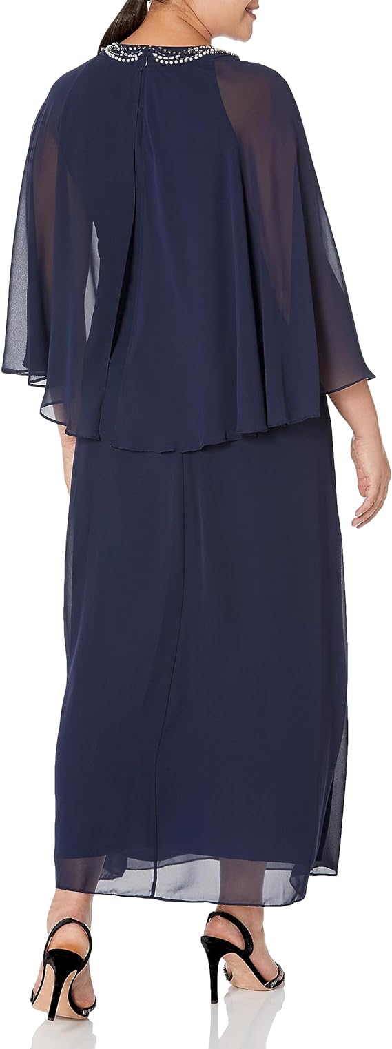 SL Fashions 9170679 Long Formal Dress with Capelet