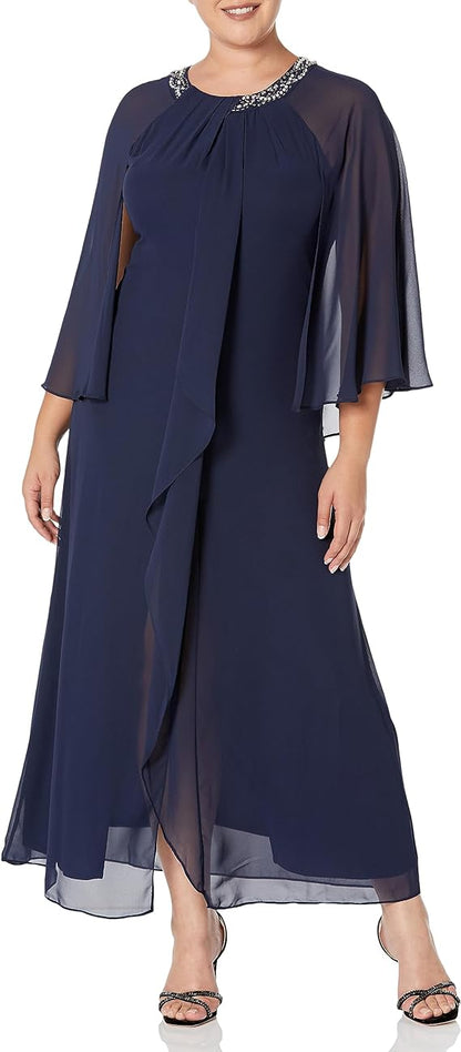 Formal Dresses Long Formal Dress with Capelet Navy