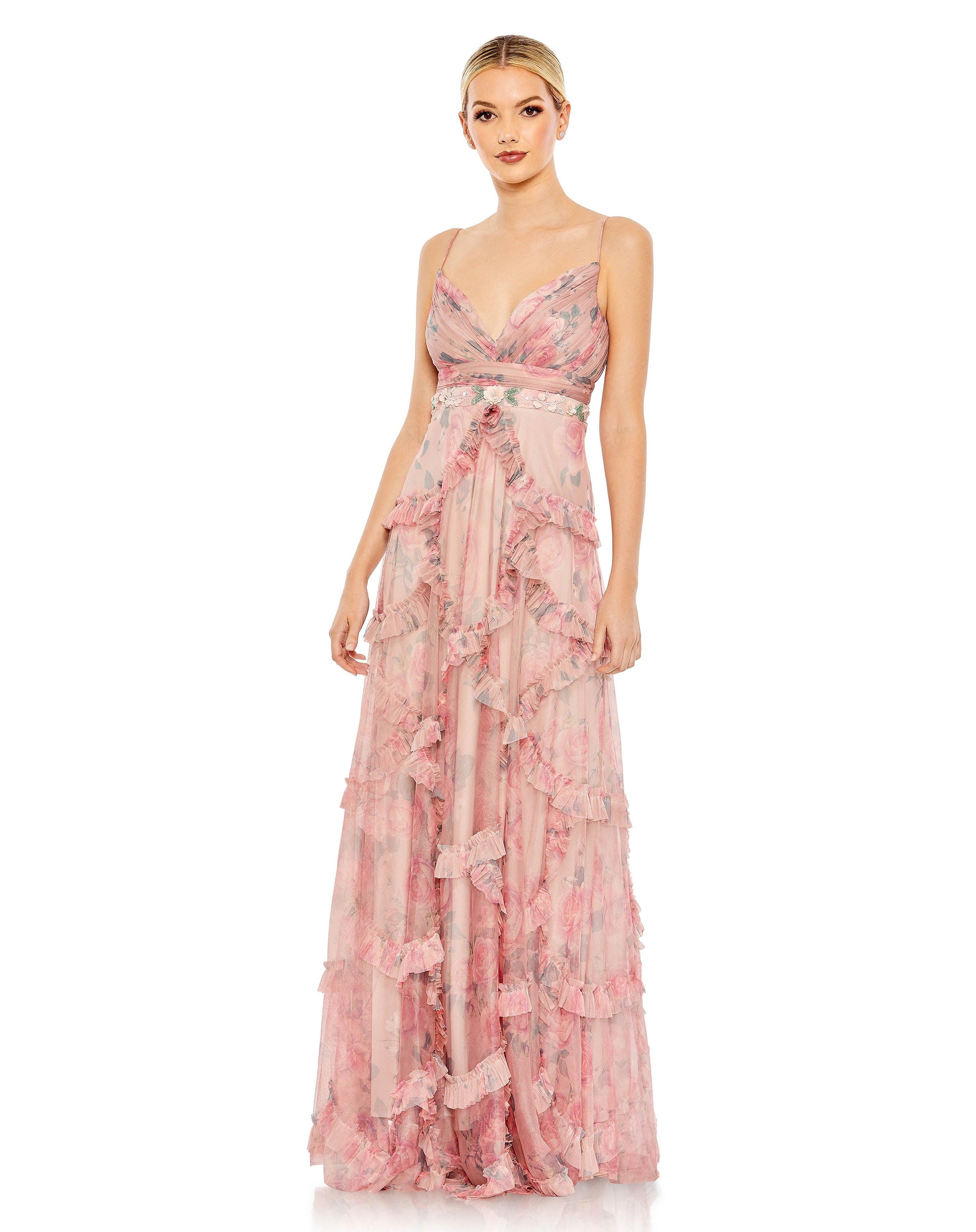 Prom Dresses Long Spaghetti Strap Chiffon Prom Gown Rose Pink