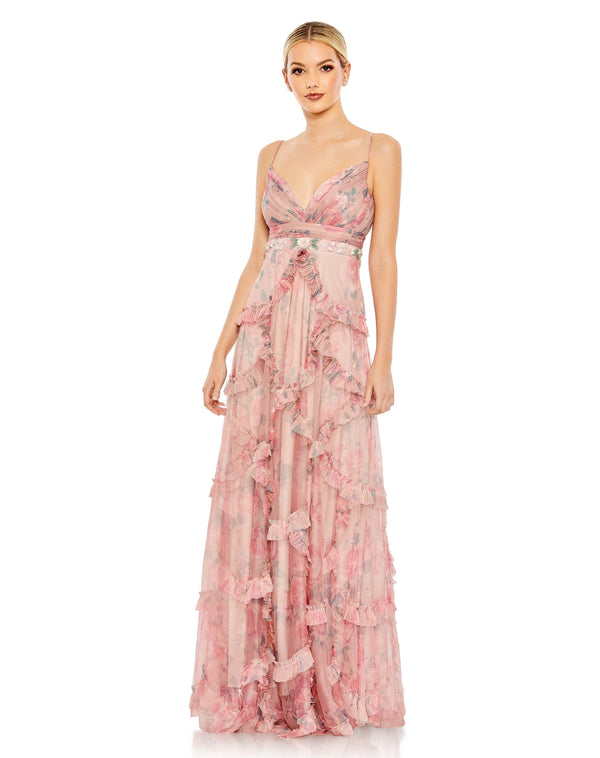 Long Spaghetti Strap Chiffon Prom Gown Chiffon Fabric Mac Duggal 9173