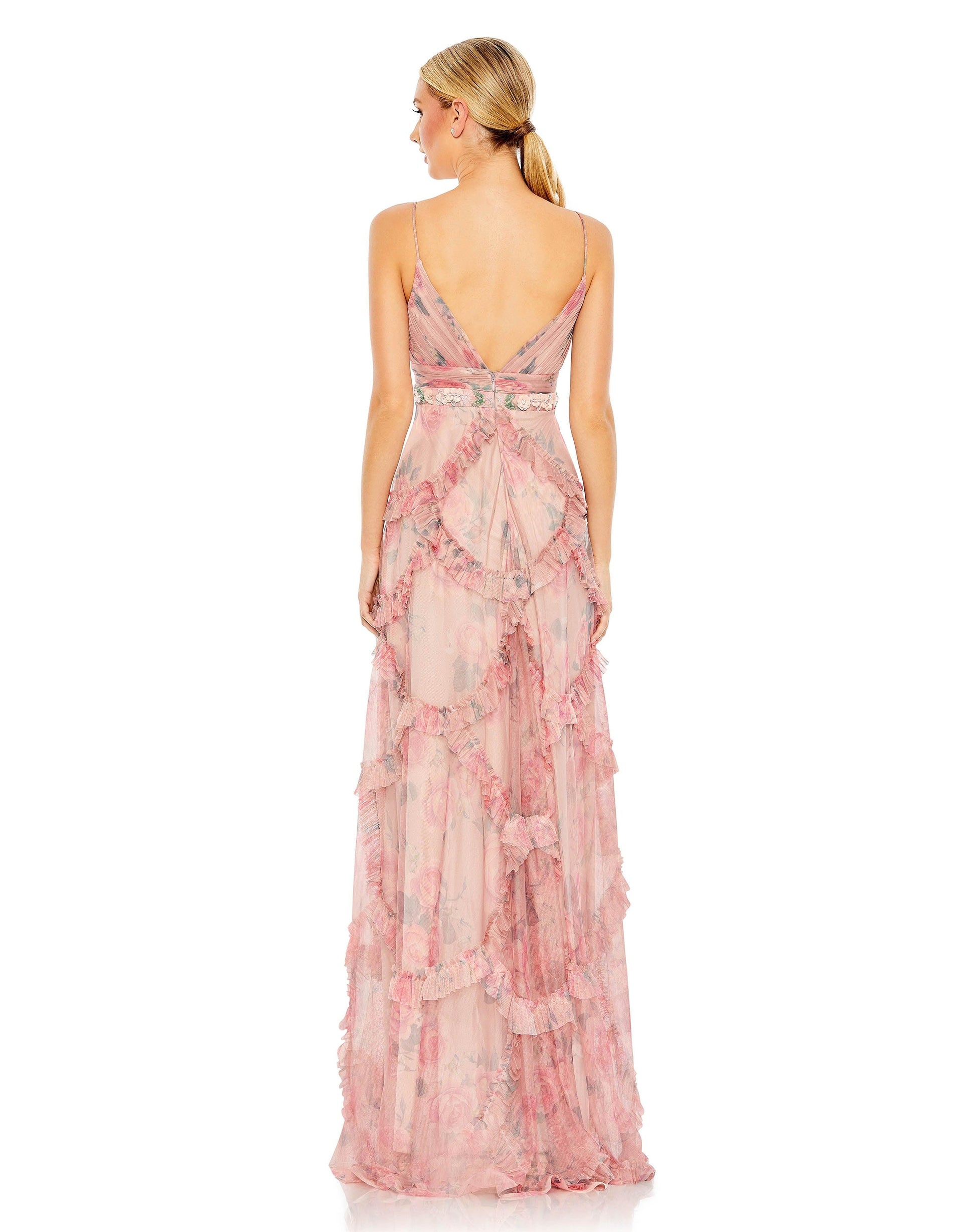 Mac Duggal 9173 Long Spaghetti Strap Chiffon Prom Gown