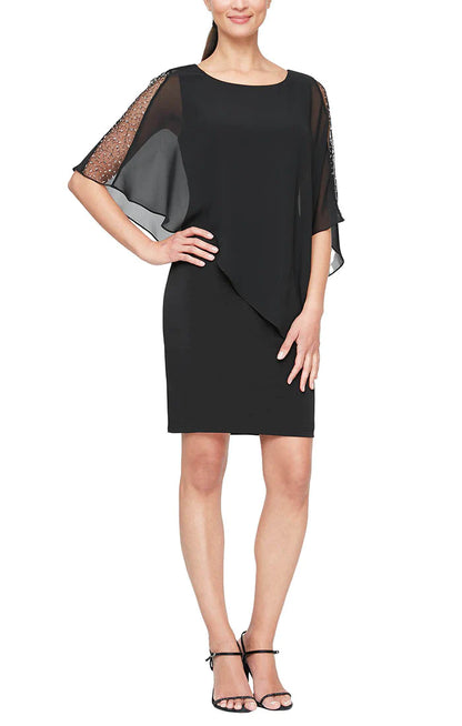 Cocktail Dresses Asymmetric Capelet Short Dress Black