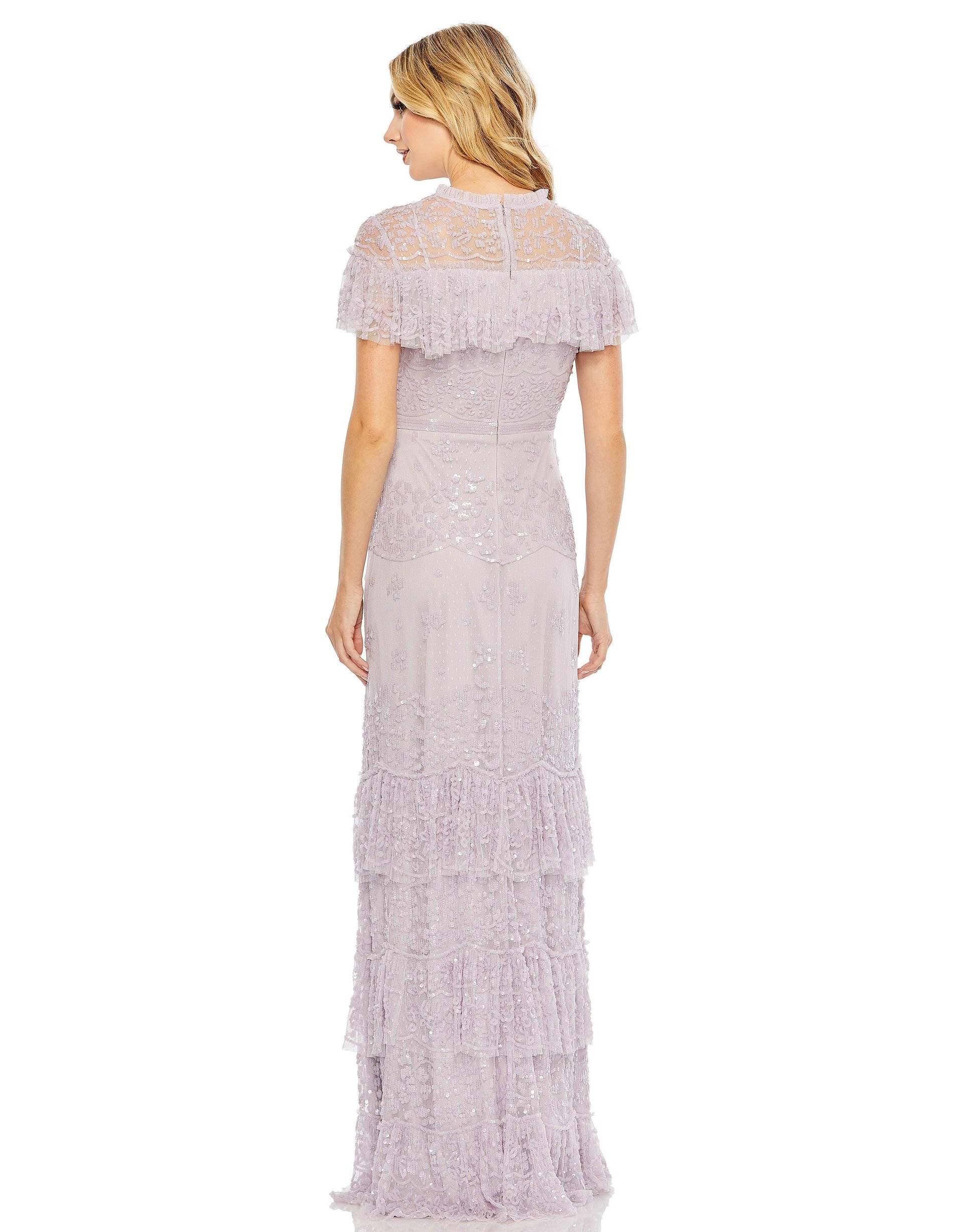 Mac Duggal 9195 Long Formal Cape Sleeve Dress