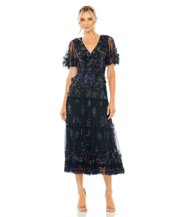 Beaded Cocktail Tiered Tea Length Dress Beaded Tiered Tea Length Mac Duggal 9207