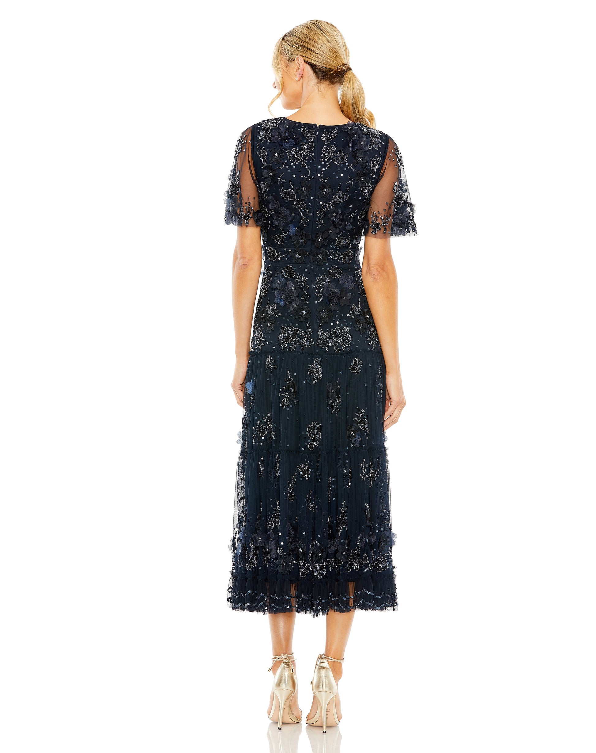 Mac Duggal 9207 Beaded Cocktail Tiered Tea Length Dress