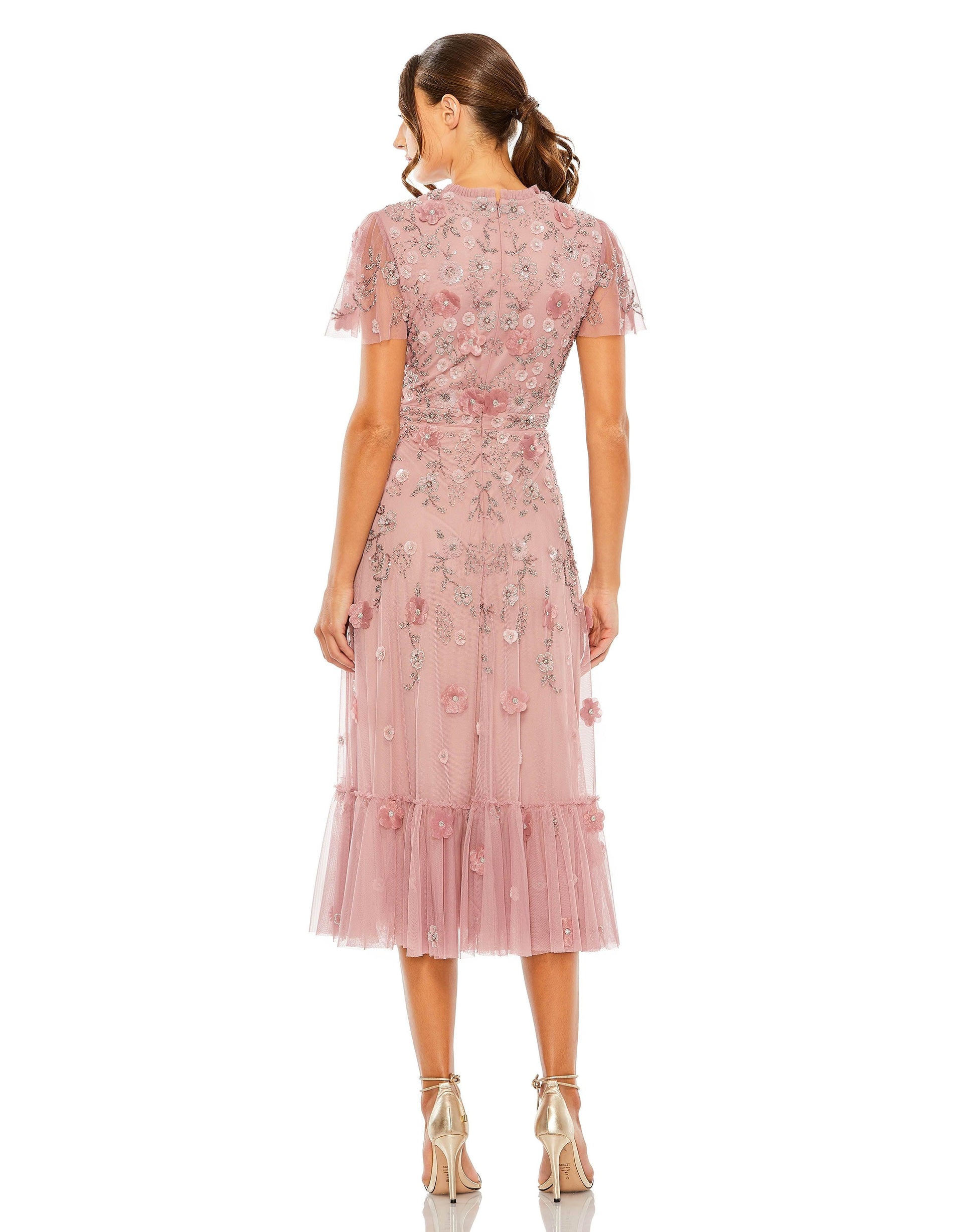 Mac Duggal 9212 Tea Length Floral Formal Dress