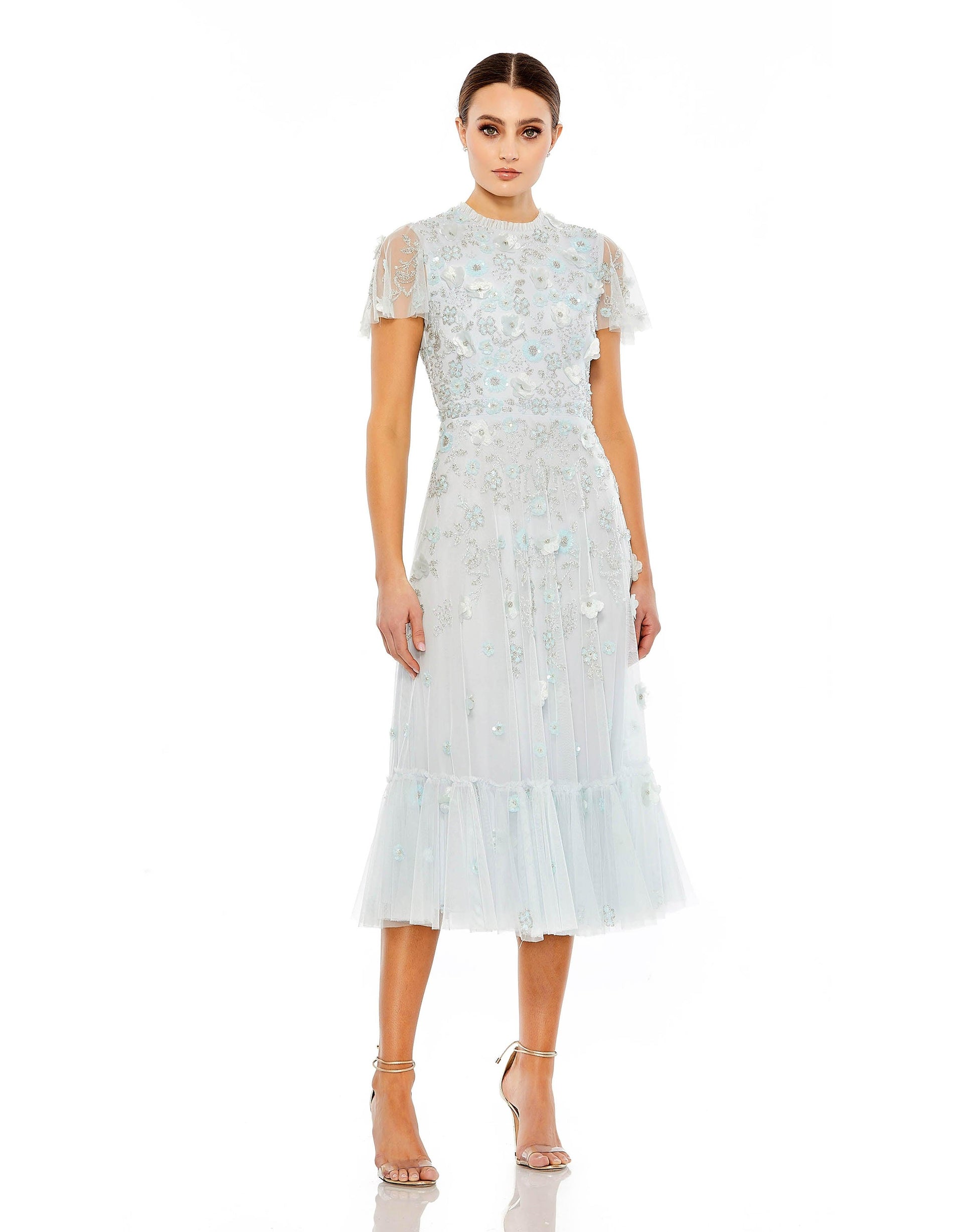 Mac Duggal 9212 Tea Length Floral Formal Dress