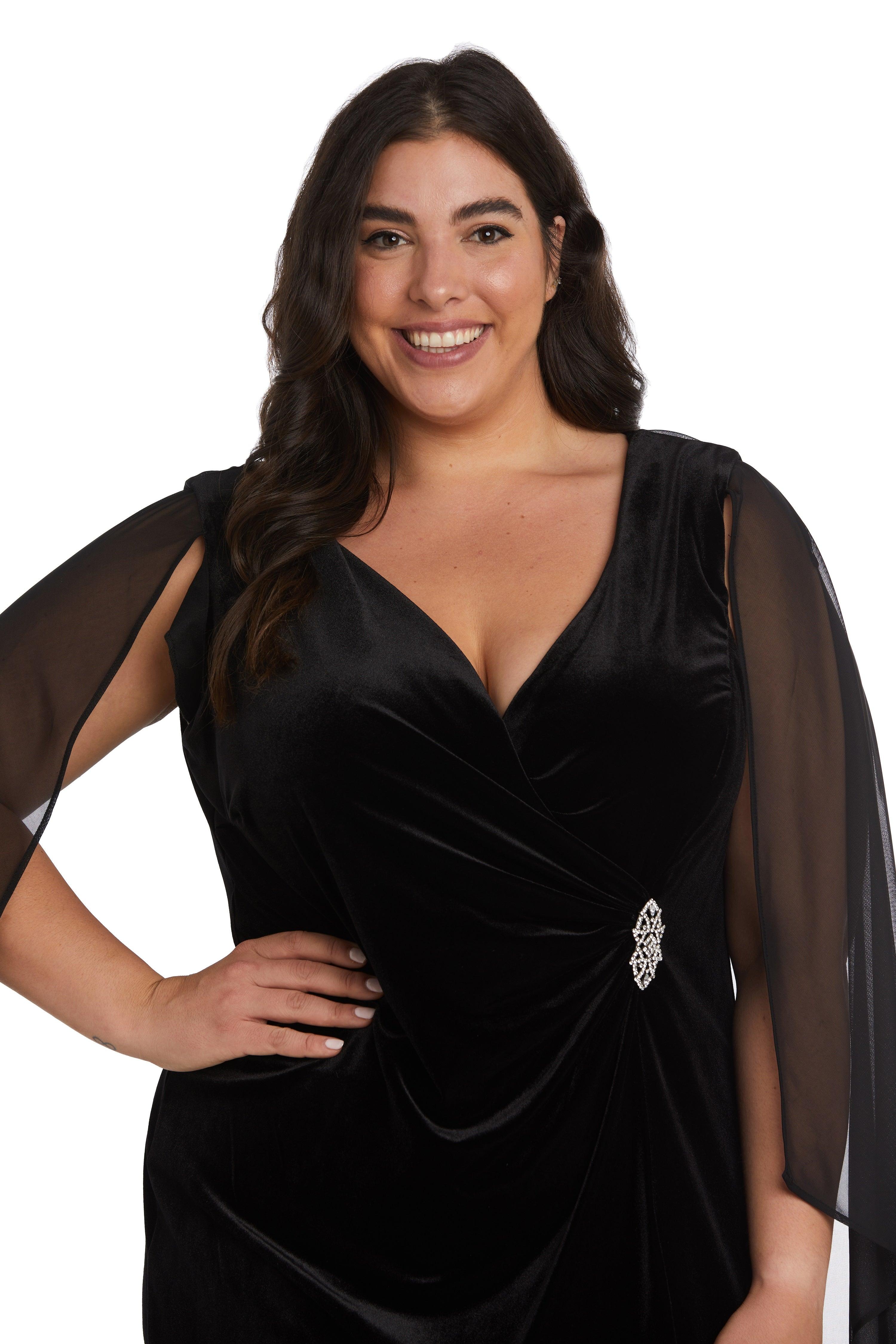R&M Richards 9216W Short Plus Size Cape Dress