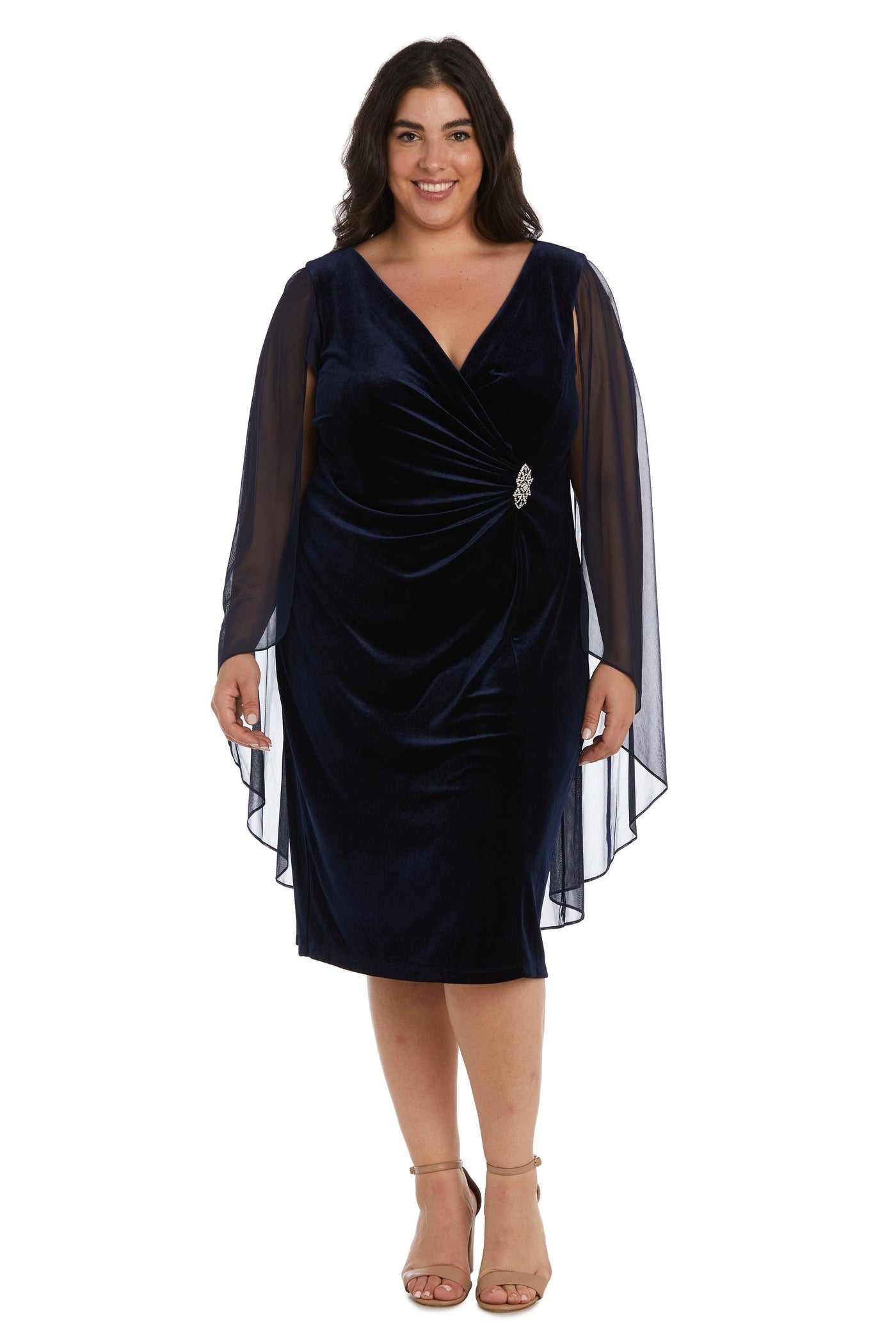 R&M Richards 9216W Short Plus Size Cape Dress