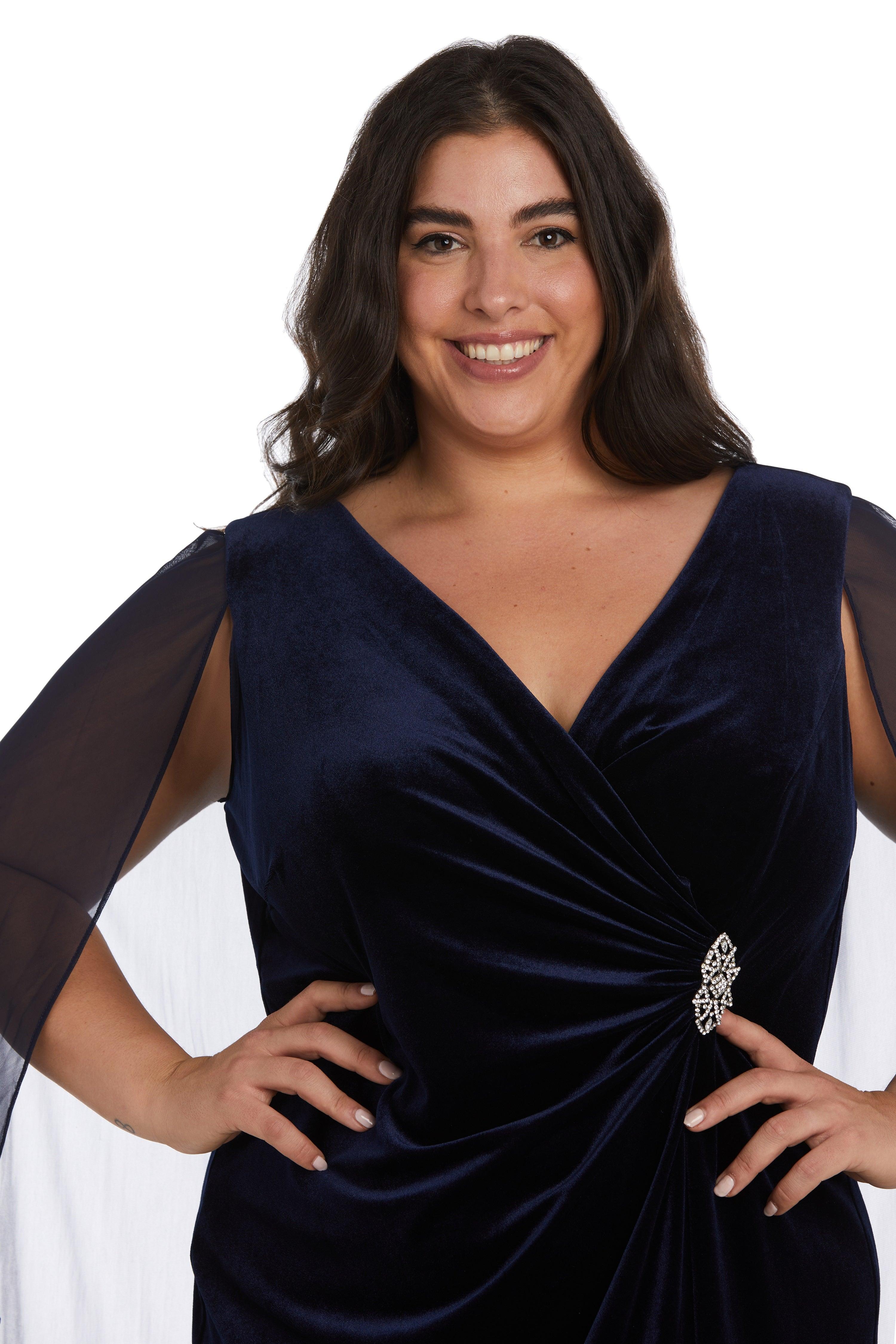 R&M Richards 9216W Short Plus Size Cape Dress