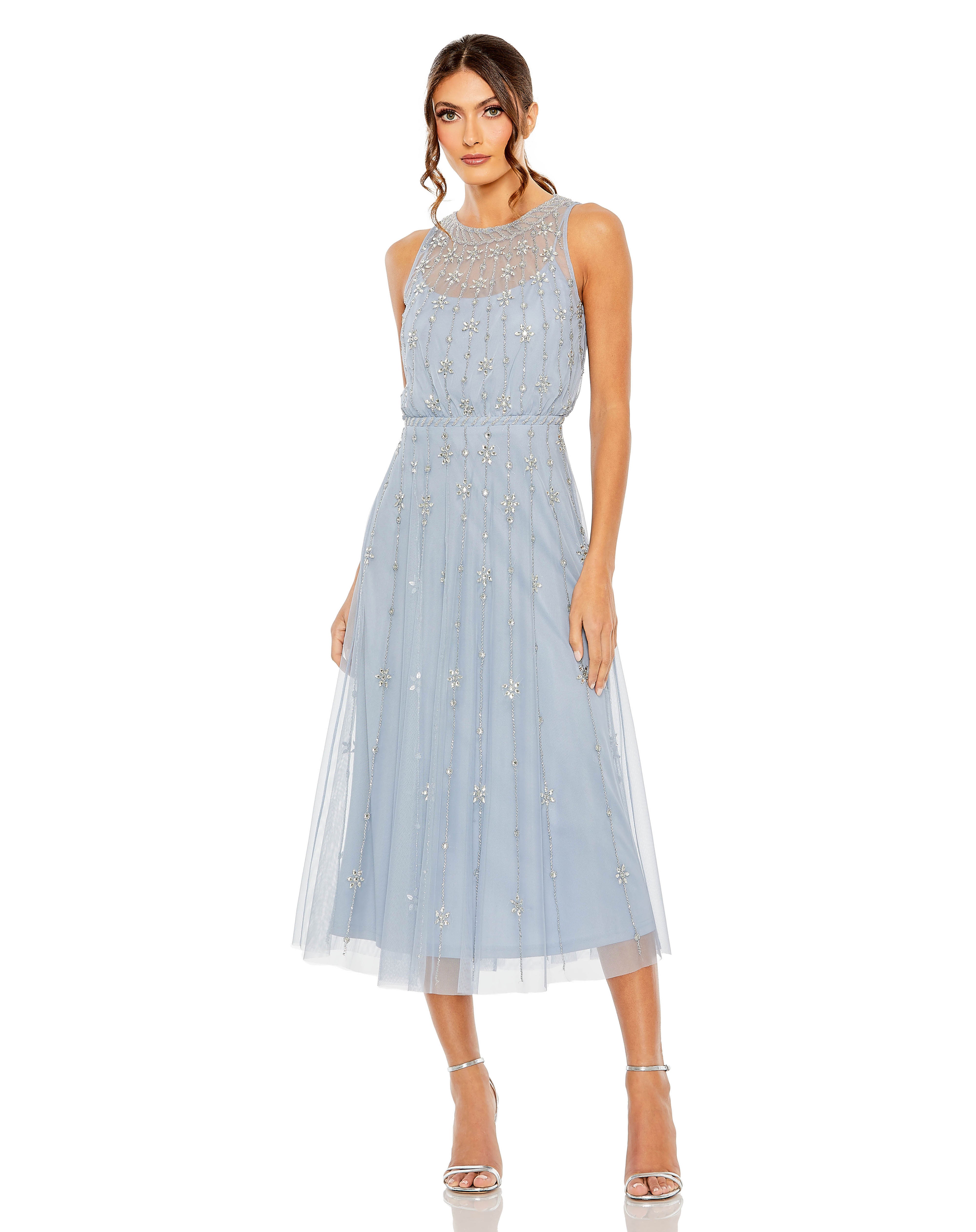 Mac Duggal Women's High Neck Sleeveless Embellished A-Line Dress - Blue - Size 14 - Powder Blue Mac Duggal Women's High Neck Sleeveless Embellished A-Line Dress - Blue - Size 14 - Powder Blue