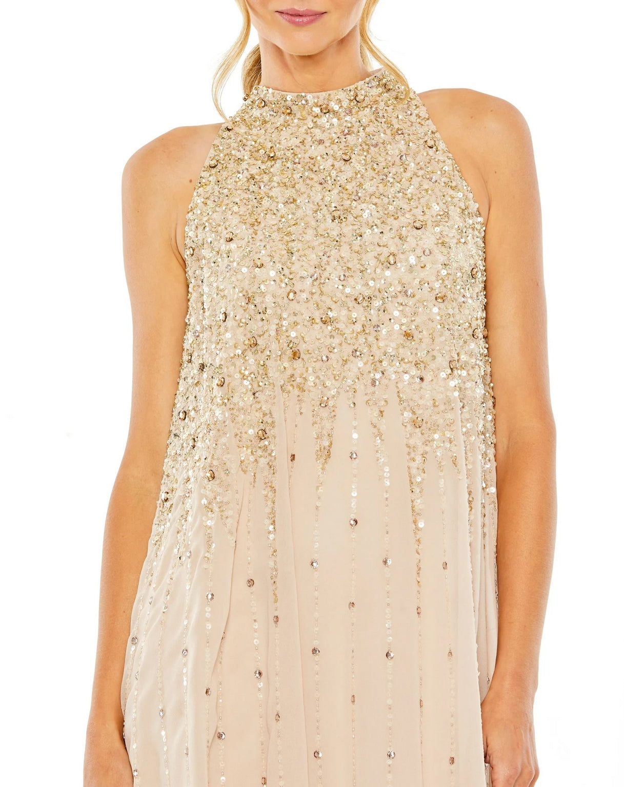 chinese dress ladies Halter Sequin Embellished Trapeze A Line Short Dress Halter Sequin Emb –  The Dress Outlet main image 0