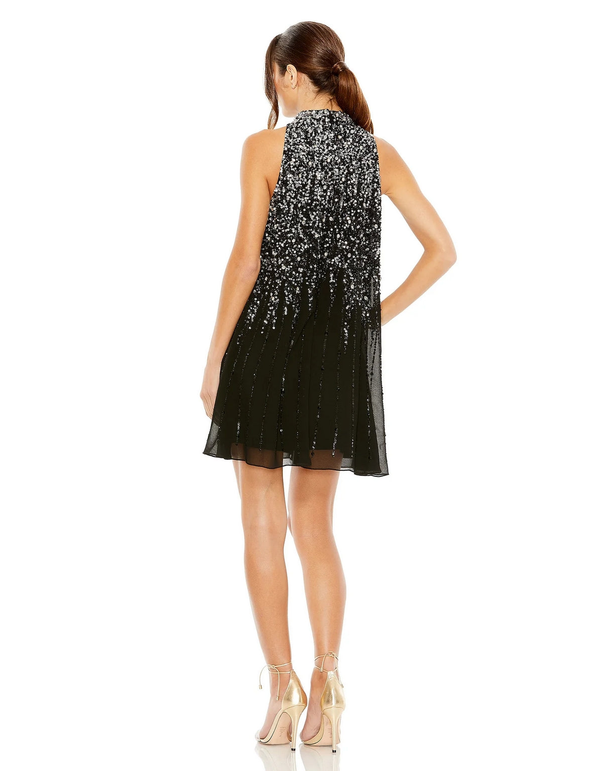 Cocktail Dresses Halter Sequin Embellished Trapeze A Line Short Dress Black Silver