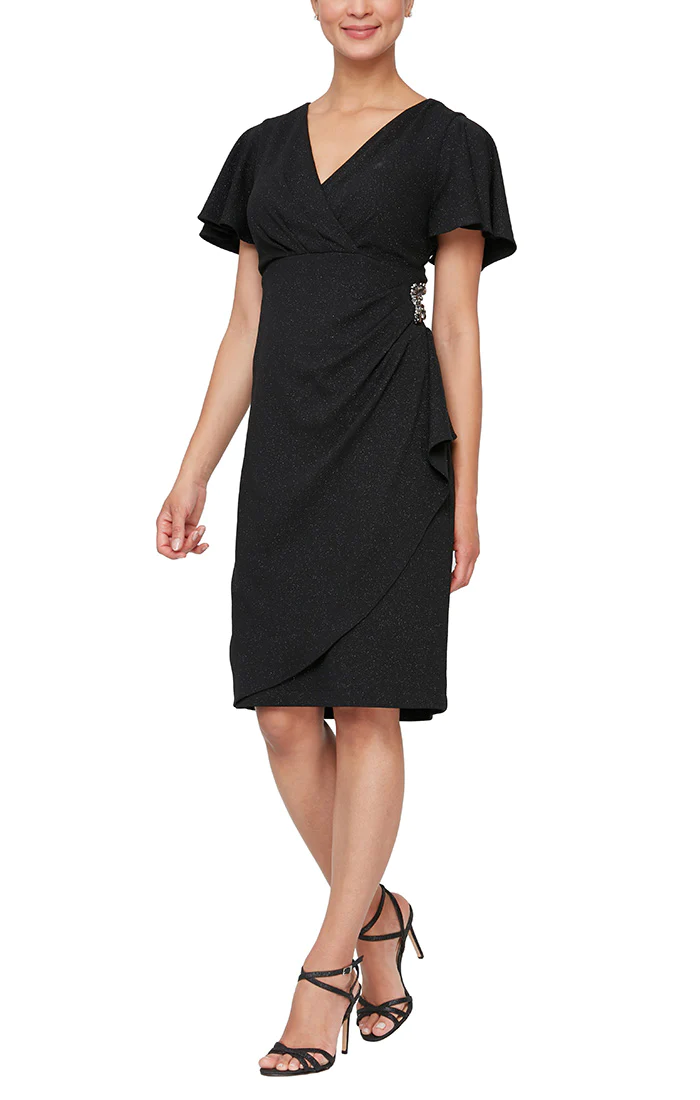 Cocktail Dresses Metallic Knit Short Cocktail Dress Black