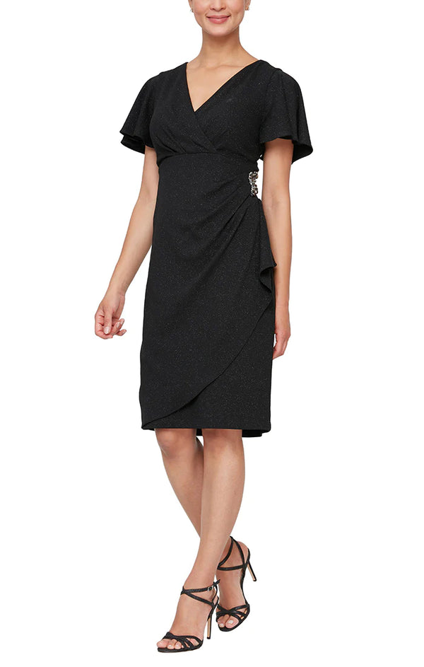 SL Fashions 9227166 Metallic Knit Short Cocktail Dress