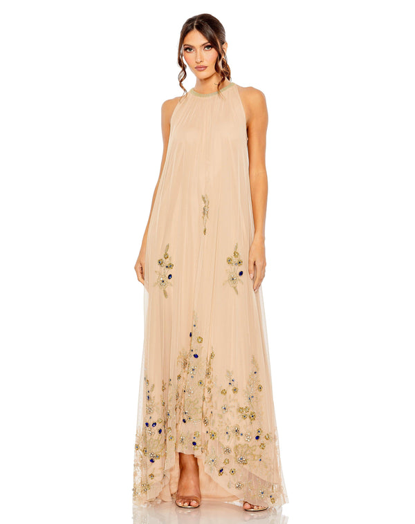 nude chiffon dress Cami Angel Sleeve Faux Wrap Dress Nude