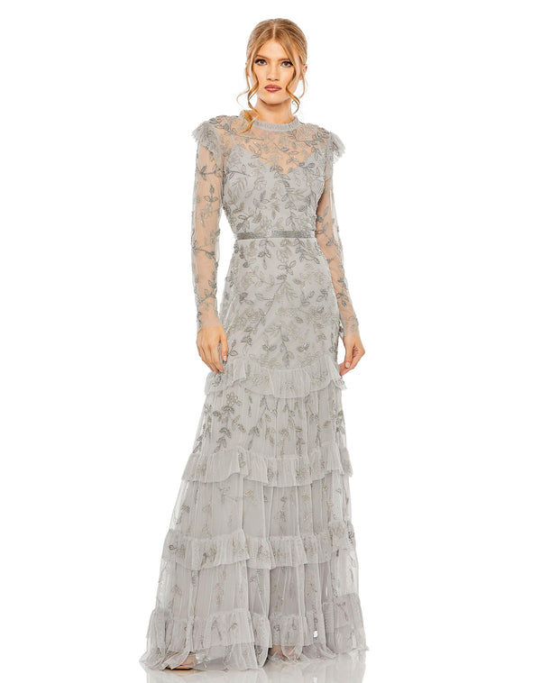 Long Sleeve Formal Chiffon Gown Chiffon Fabric & Long Sleeves Mac Duggal 9237
