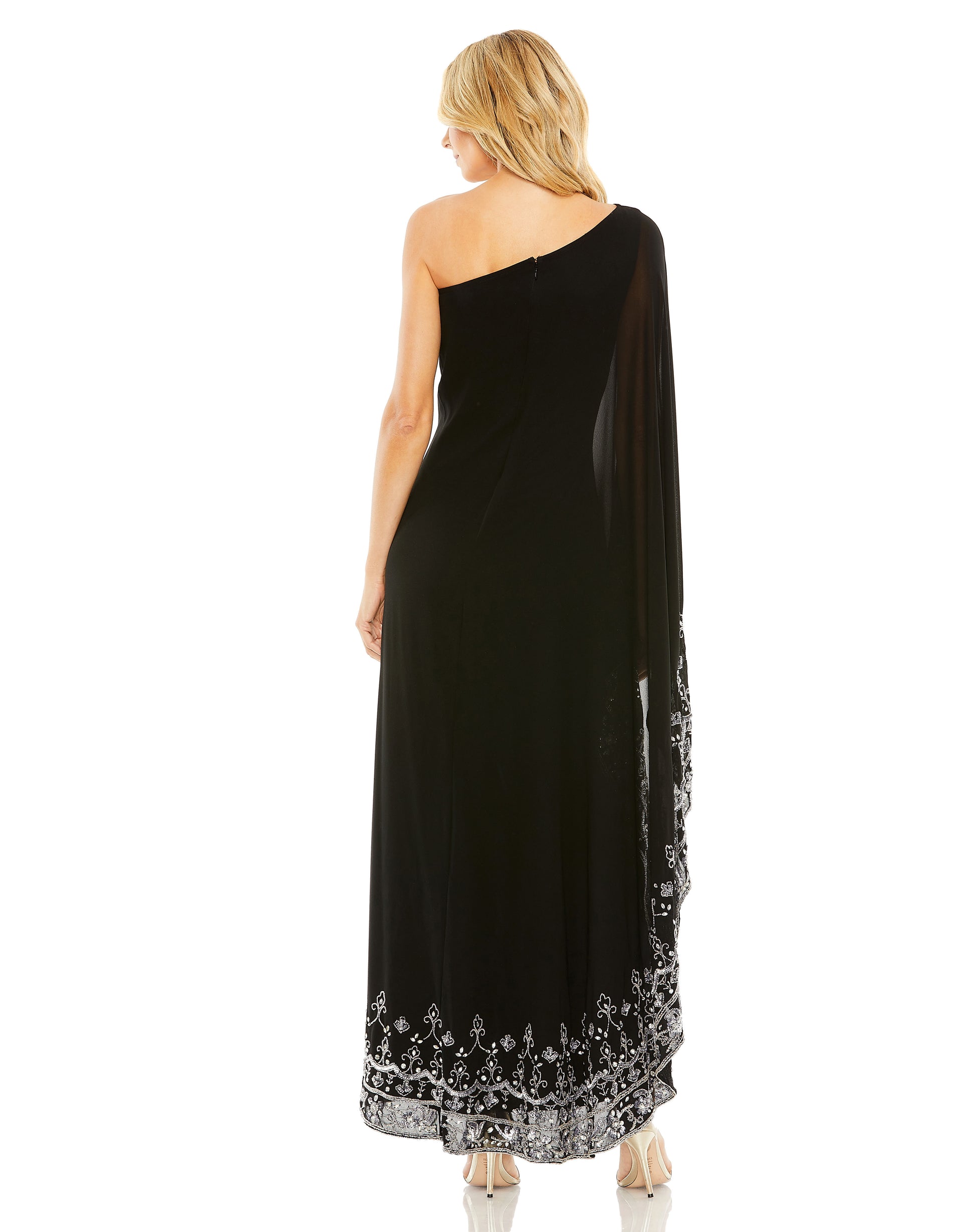 Mac Duggal 9251 Long Formal Cape Sleeve Evening Gown