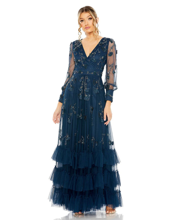 Mesh Long Sleeve Tiered A Line Dress Mesh Tiered A Line Mac Duggal 9256