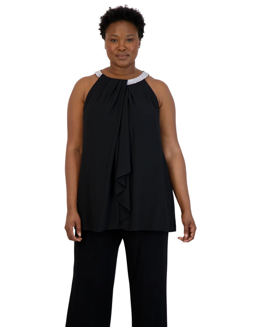 Formal Dresses Halter Tunic Neck Detail Plus Size Top Black