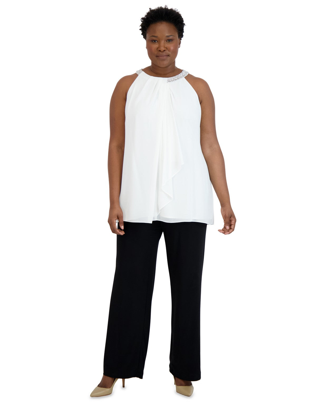 Formal Dresses Halter Tunic Neck Detail Plus Size Top Ivory