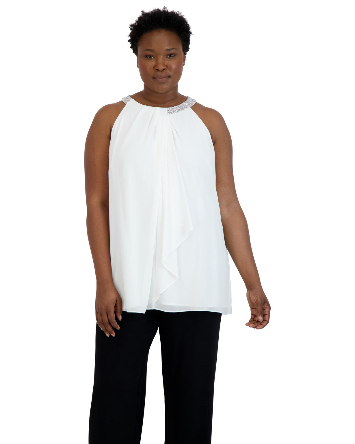 Formal Dresses Halter Tunic Neck Detail Plus Size Top Ivory