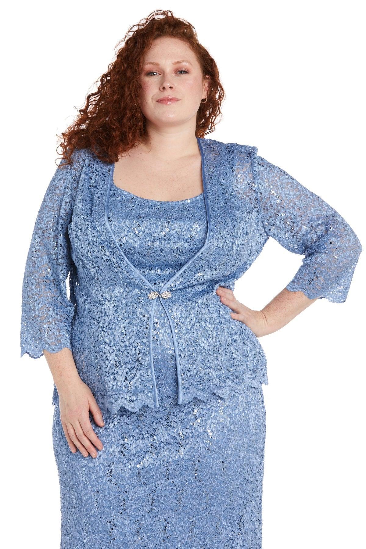 Mother of the Bride Dresses Plus Size Formal Lace Jacket Midi Dress Dusty Blue