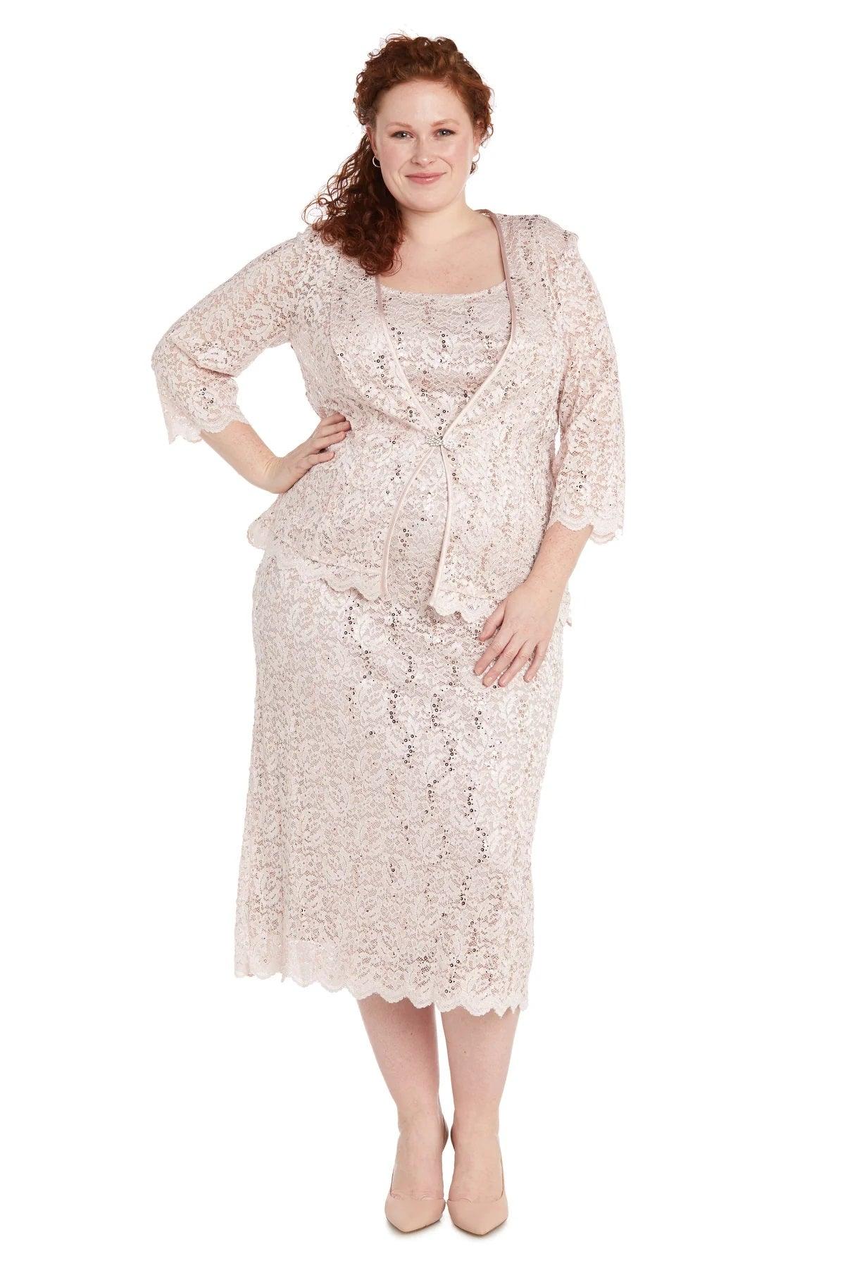 Mother of the Bride Dresses Plus Size Formal Lace Jacket Midi Dress Blush
