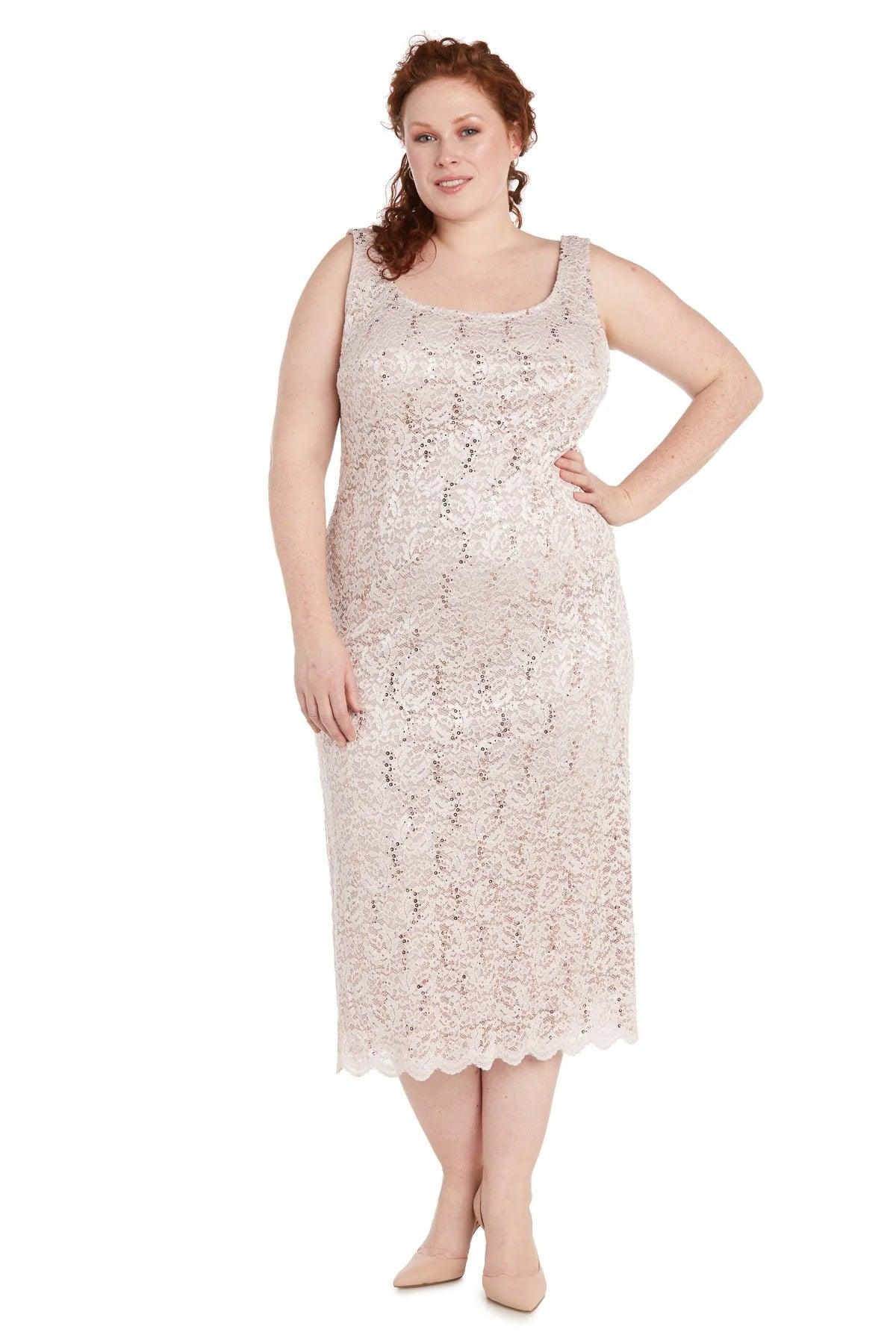 R&M Richards 9285W Plus Size Formal Lace Jacket Midi Dress