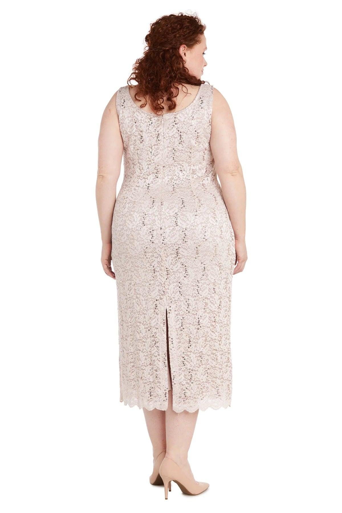 R&M Richards 9285W Plus Size Formal Lace Jacket Midi Dress