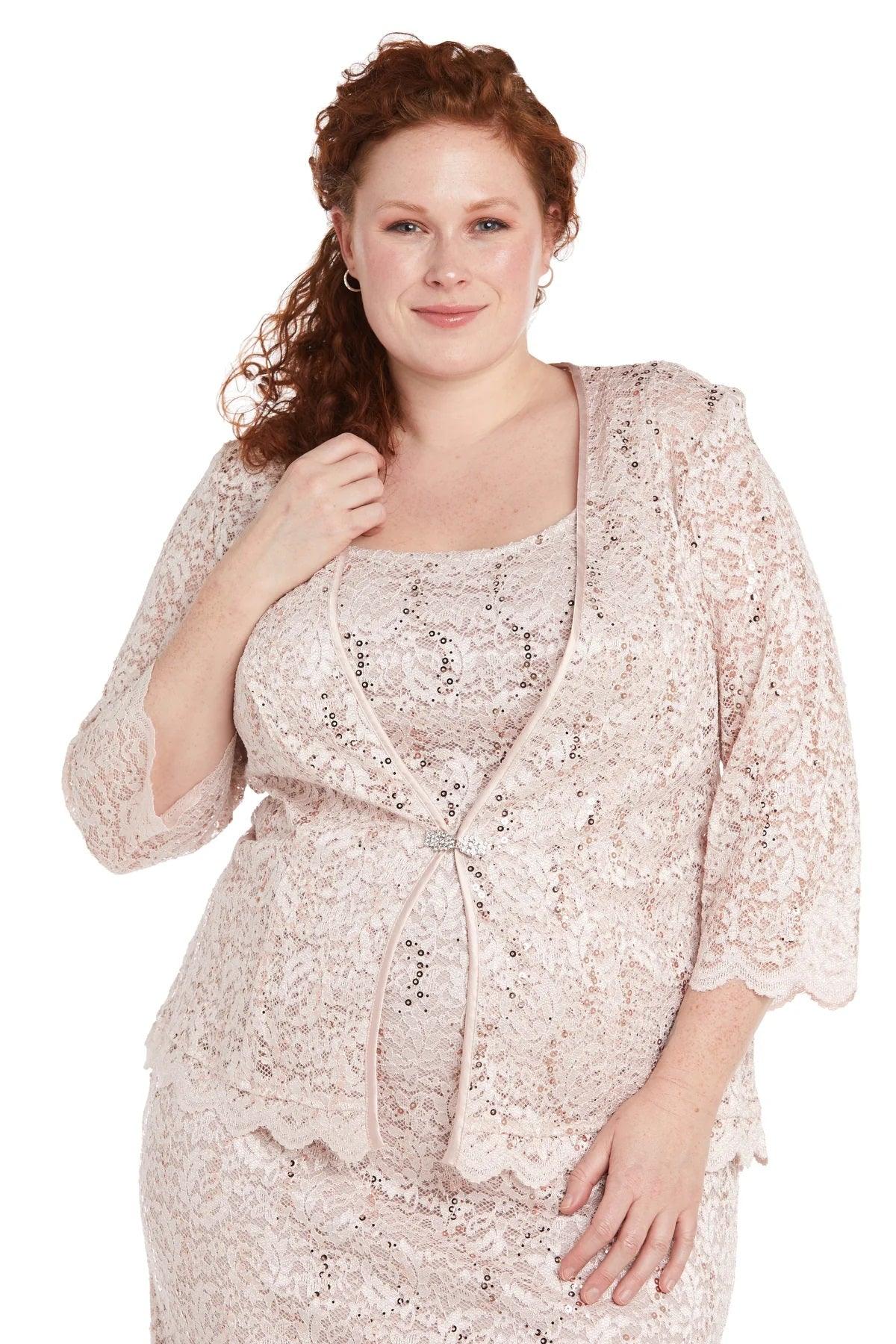 R&M Richards 9285W Plus Size Formal Lace Jacket Midi Dress