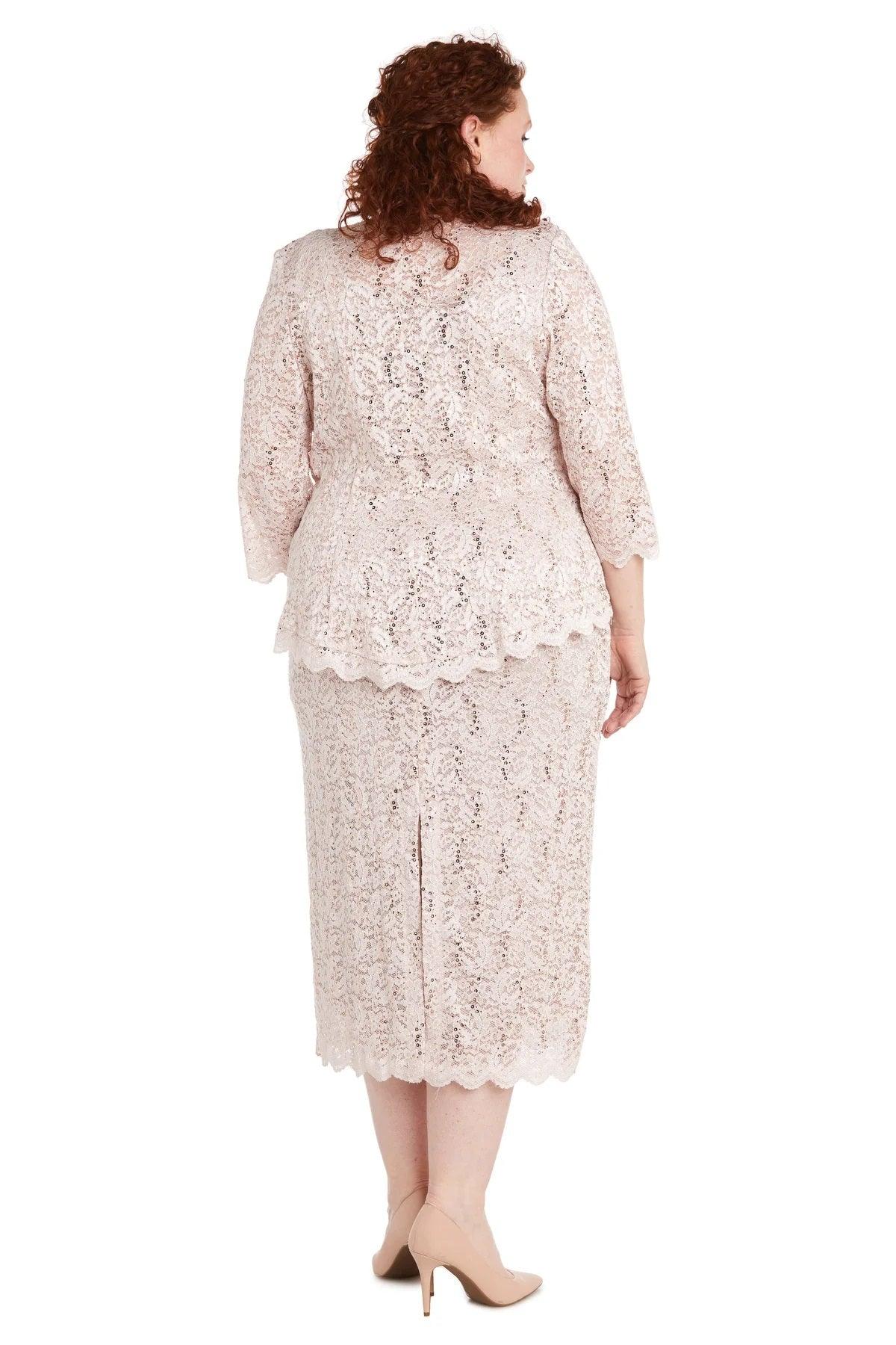 R&M Richards 9285W Plus Size Formal Lace Jacket Midi Dress