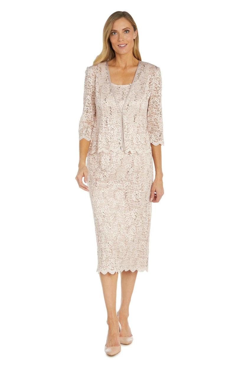 Dusty Blue R&M Richards 9285 Mother of the Bride Lace Jacket Midi Dress for $112.99 – The Dress ...