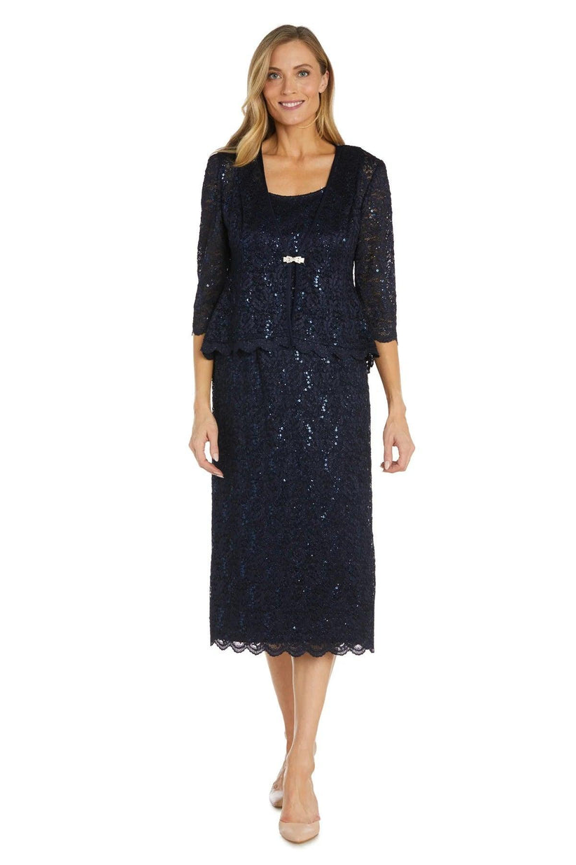 Dusty Blue R&M Richards 9285 Mother of the Bride Lace Jacket Midi Dress for $112.99 – The Dress ...