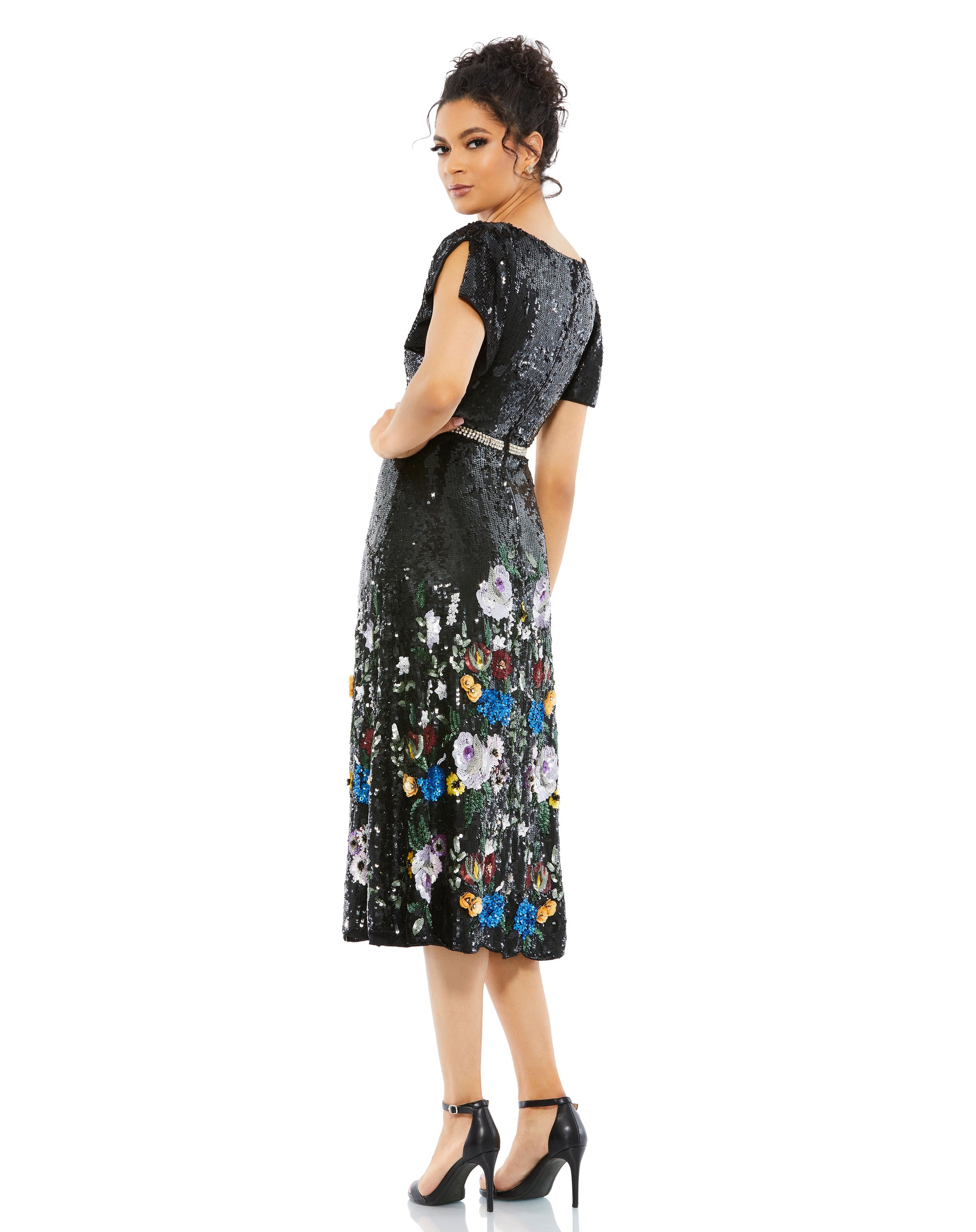 Mac Duggal 93594 A Line Floral Sequin Cocktail Dress