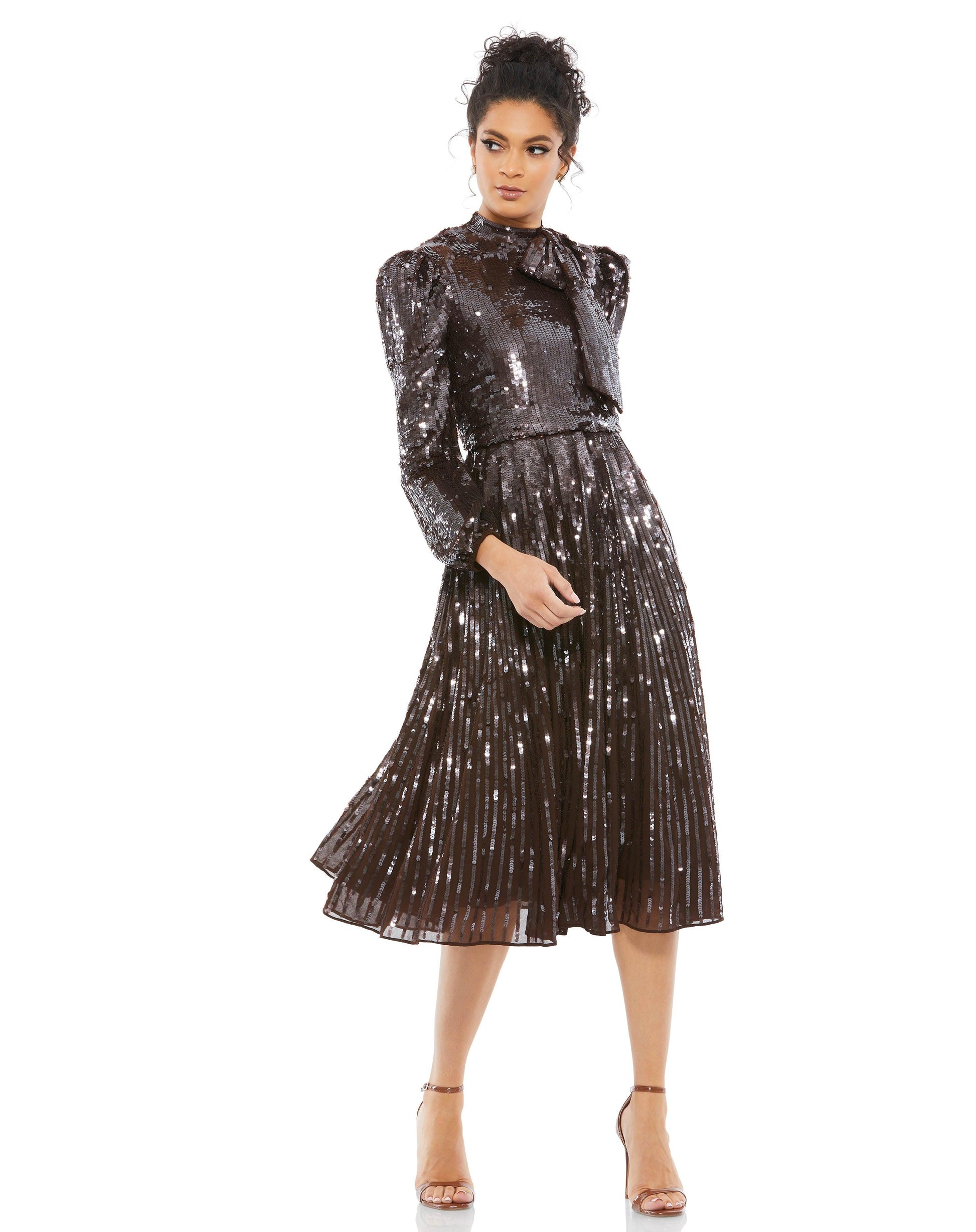 Mac Duggal 93642 Long Sleeve Tea Length Formal Dress