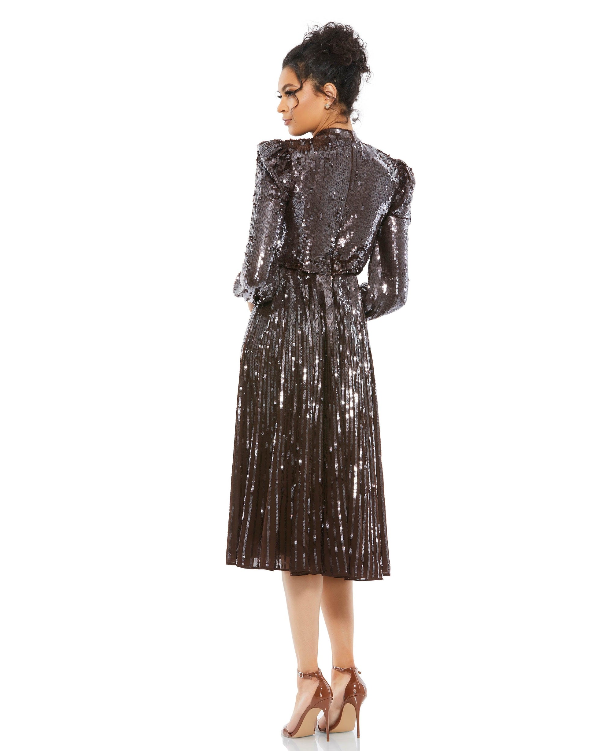 Mac Duggal 93642 Long Sleeve Tea Length Formal Dress