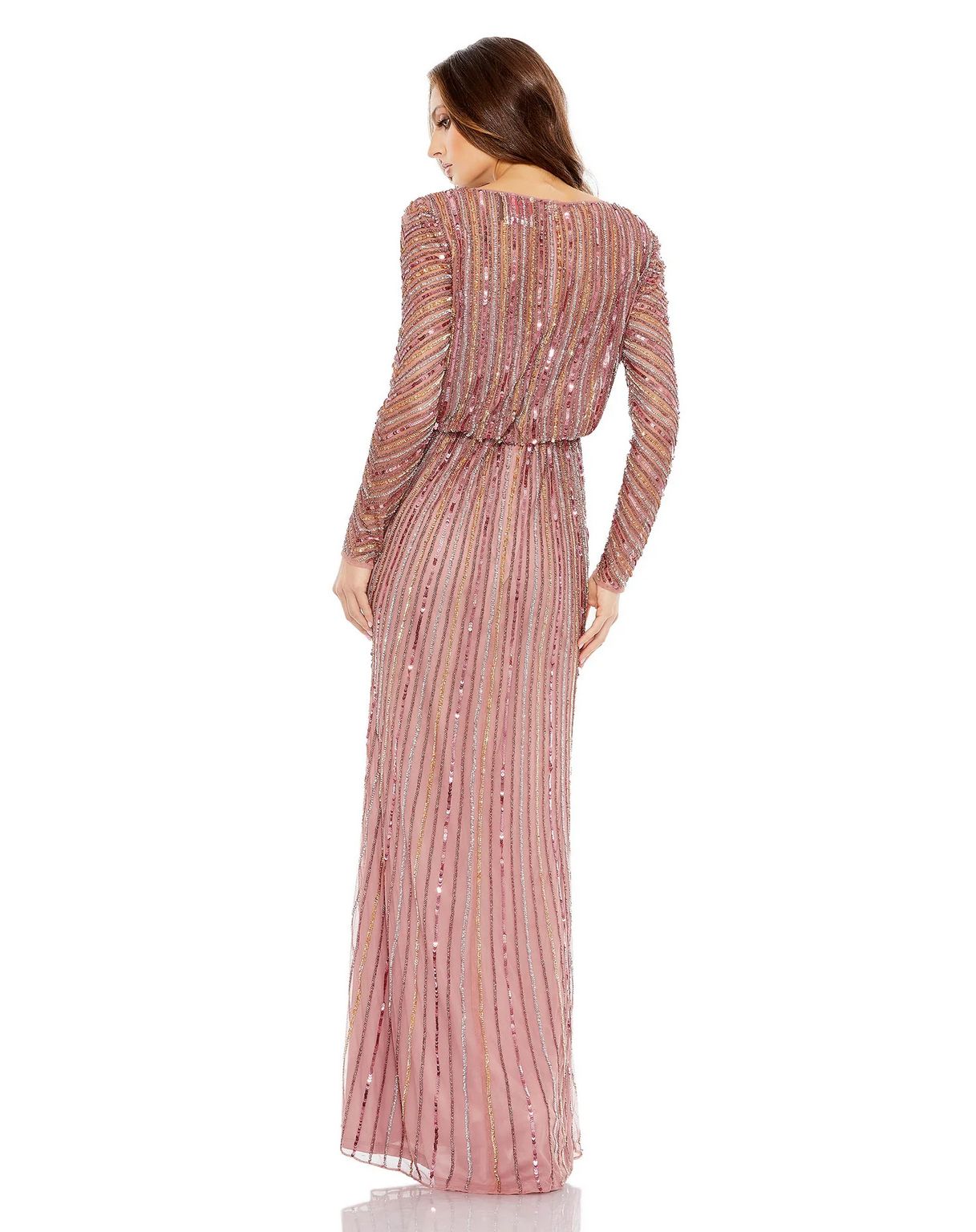 Mac Duggal 93647 Sequined V neck Long Sleeve Column Dress