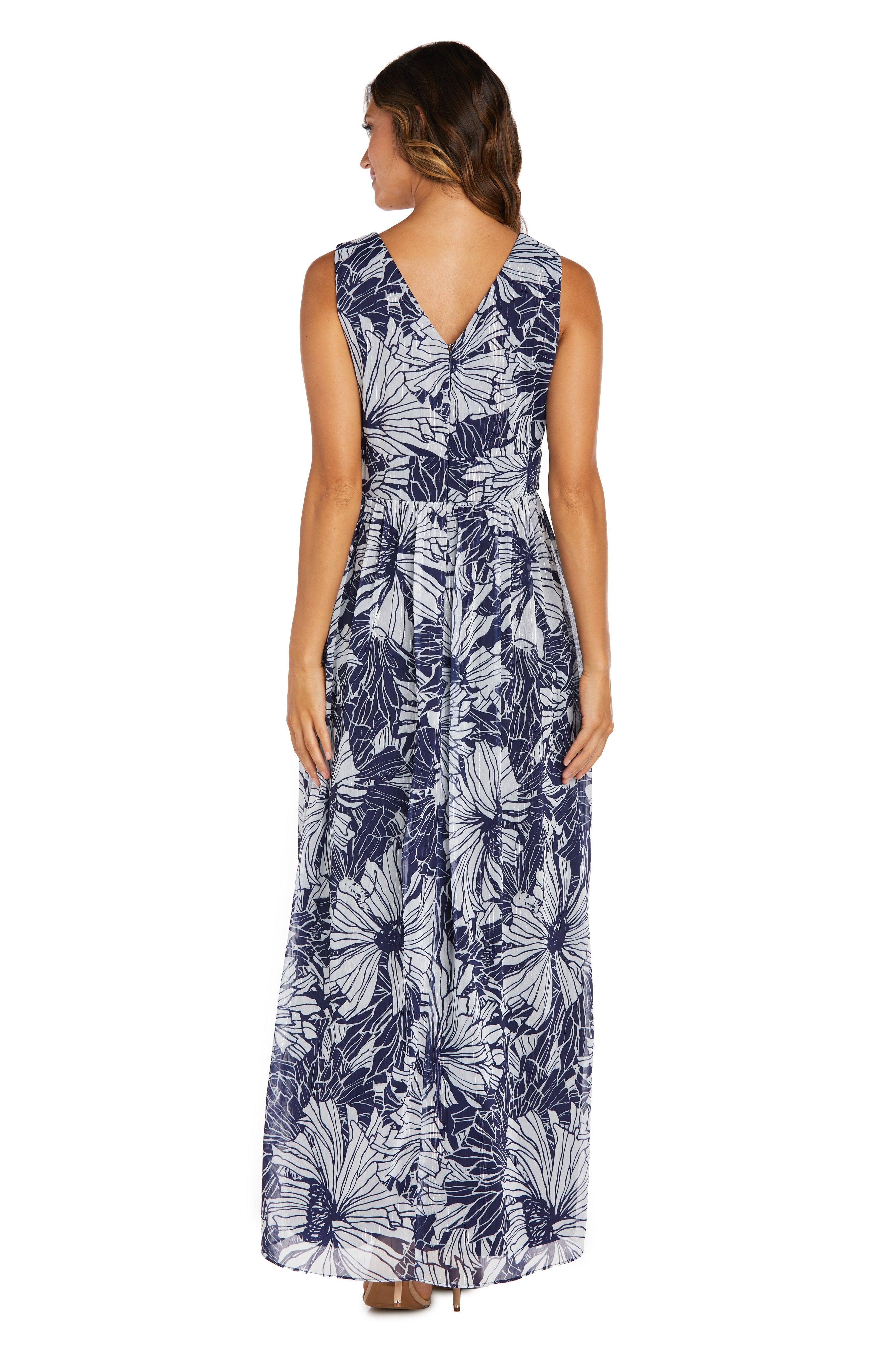 Mother of the Bride Dresses Long Sleeveless Floral Formal Dress Navy/White