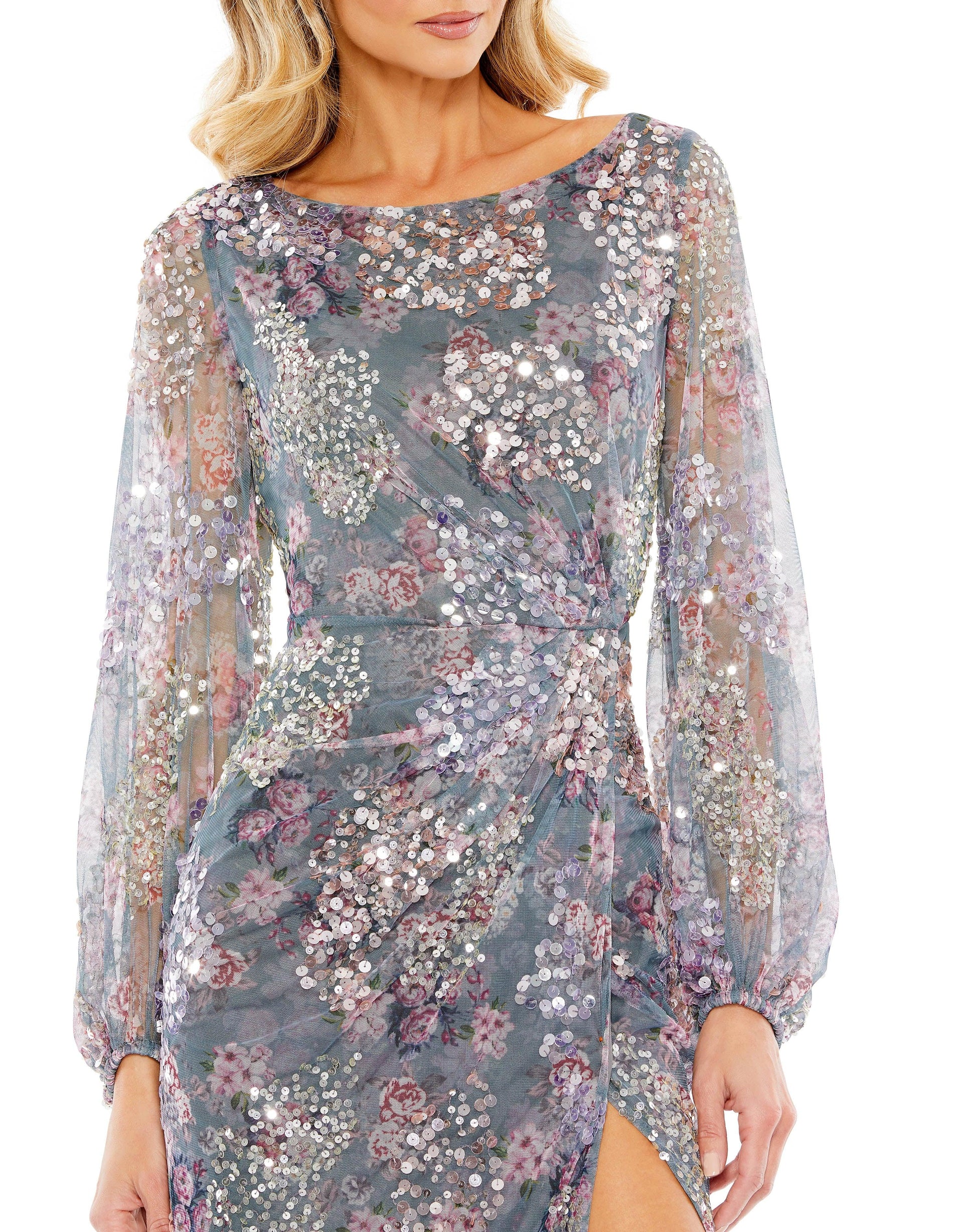 Mac Duggal 93750 Long Sleeve Formal Floral Print Gown