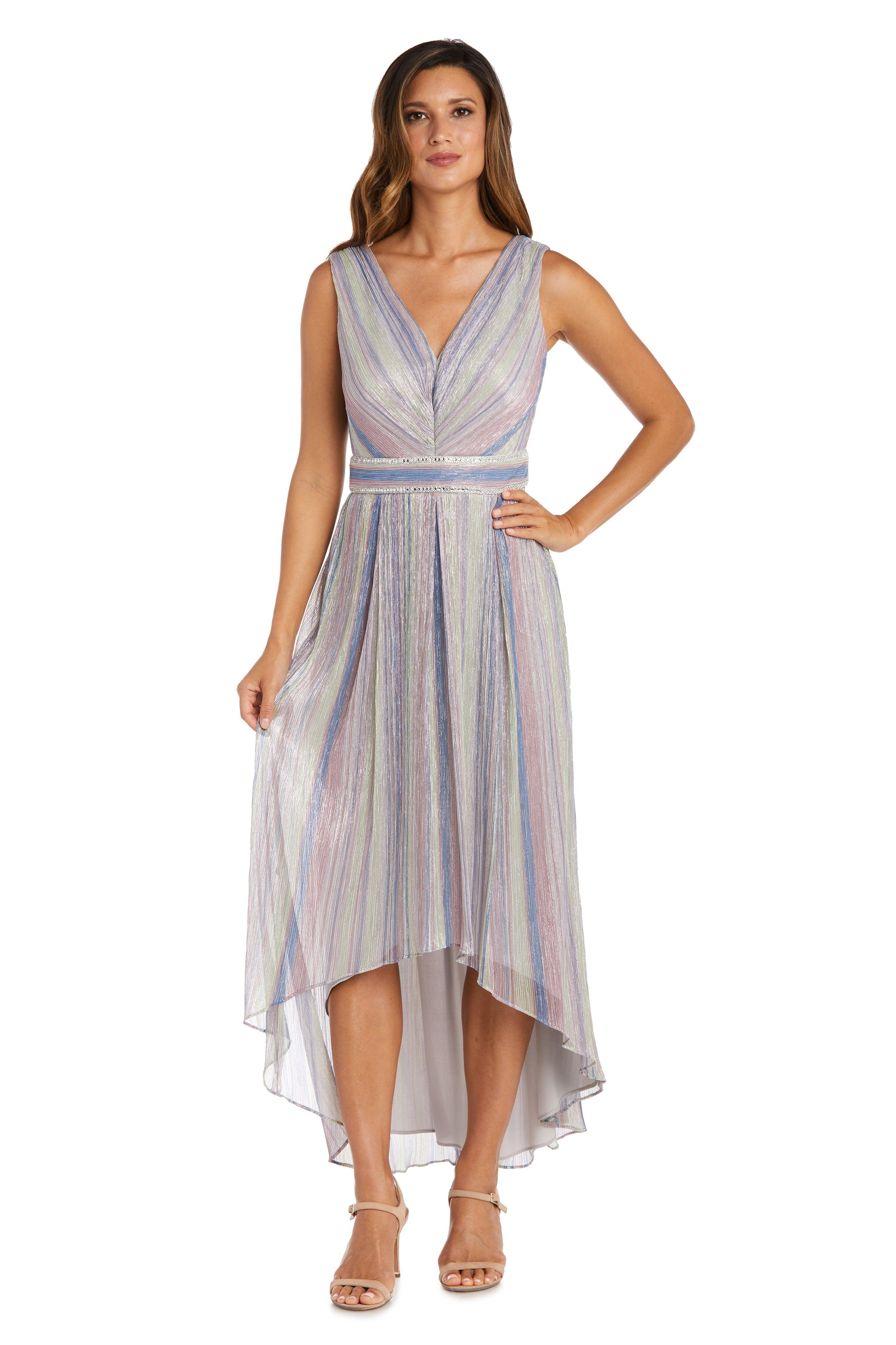 Mother of the Bride Dresses High Low Sleeveless Metallic Formal Dress Pink/Multi