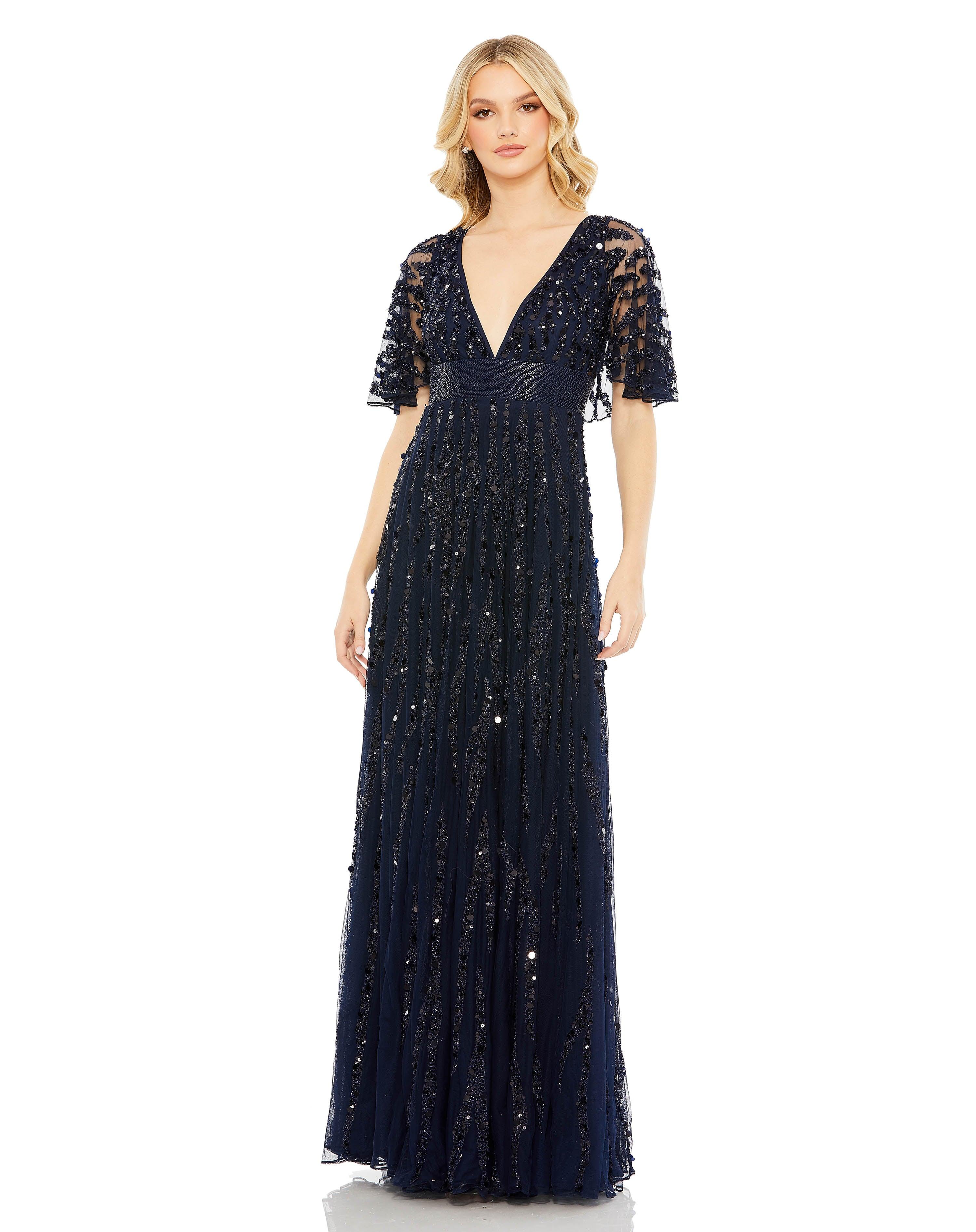 Formal Dresses Long Formal Cape Sleeve Dress Midnight