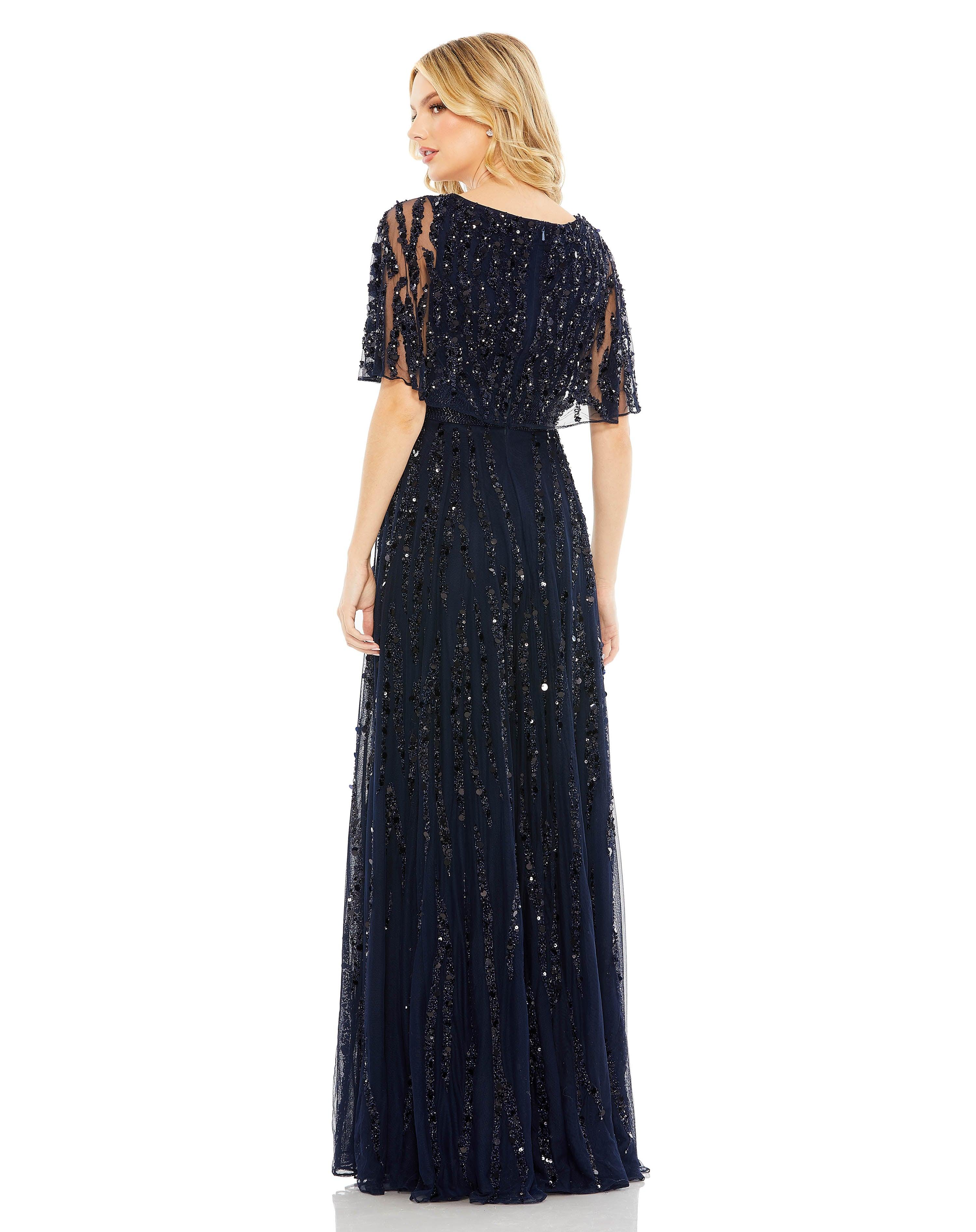 Formal Dresses Long Formal Cape Sleeve Dress Midnight