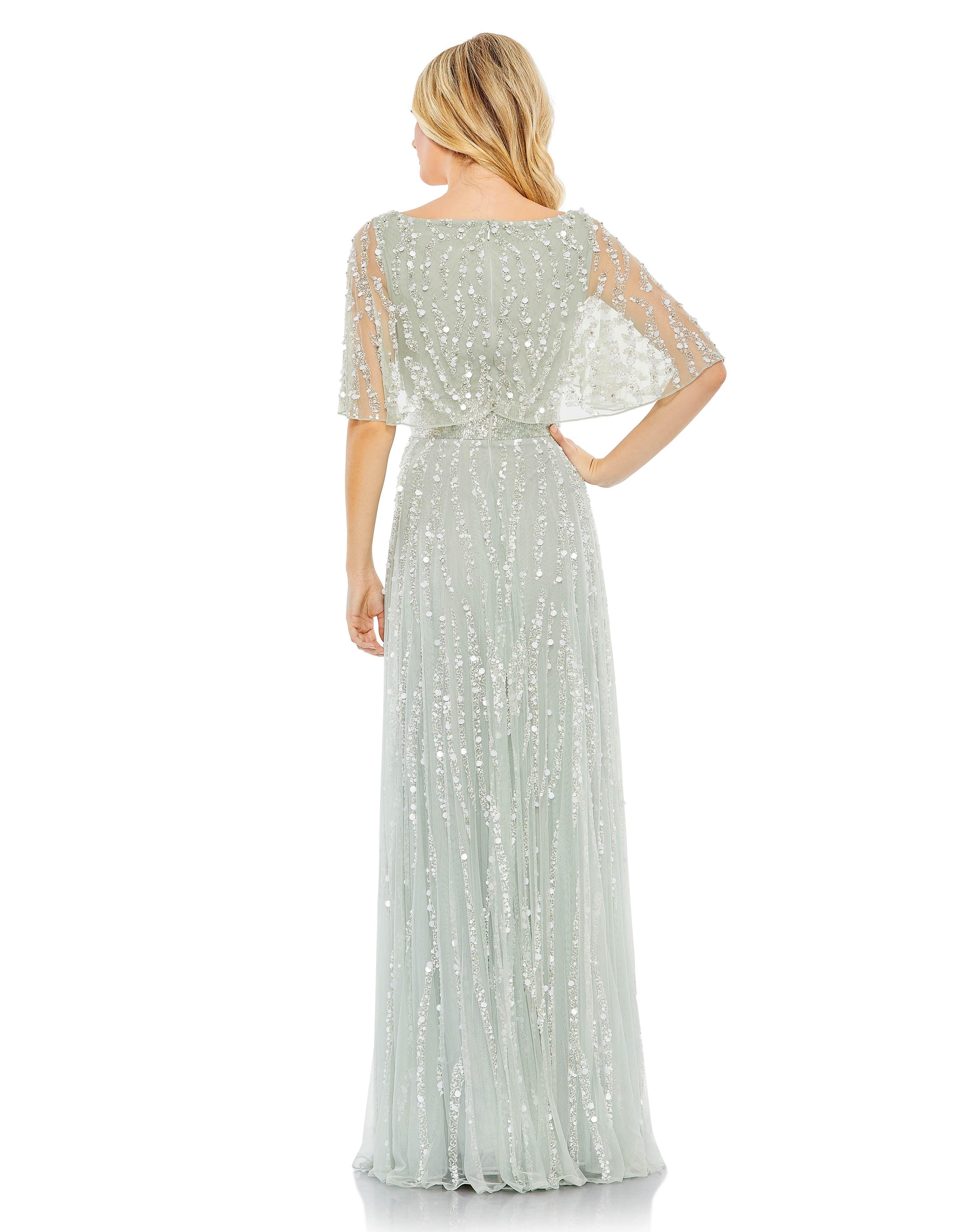 Formal Dresses Long Formal Cape Sleeve Dress Mint