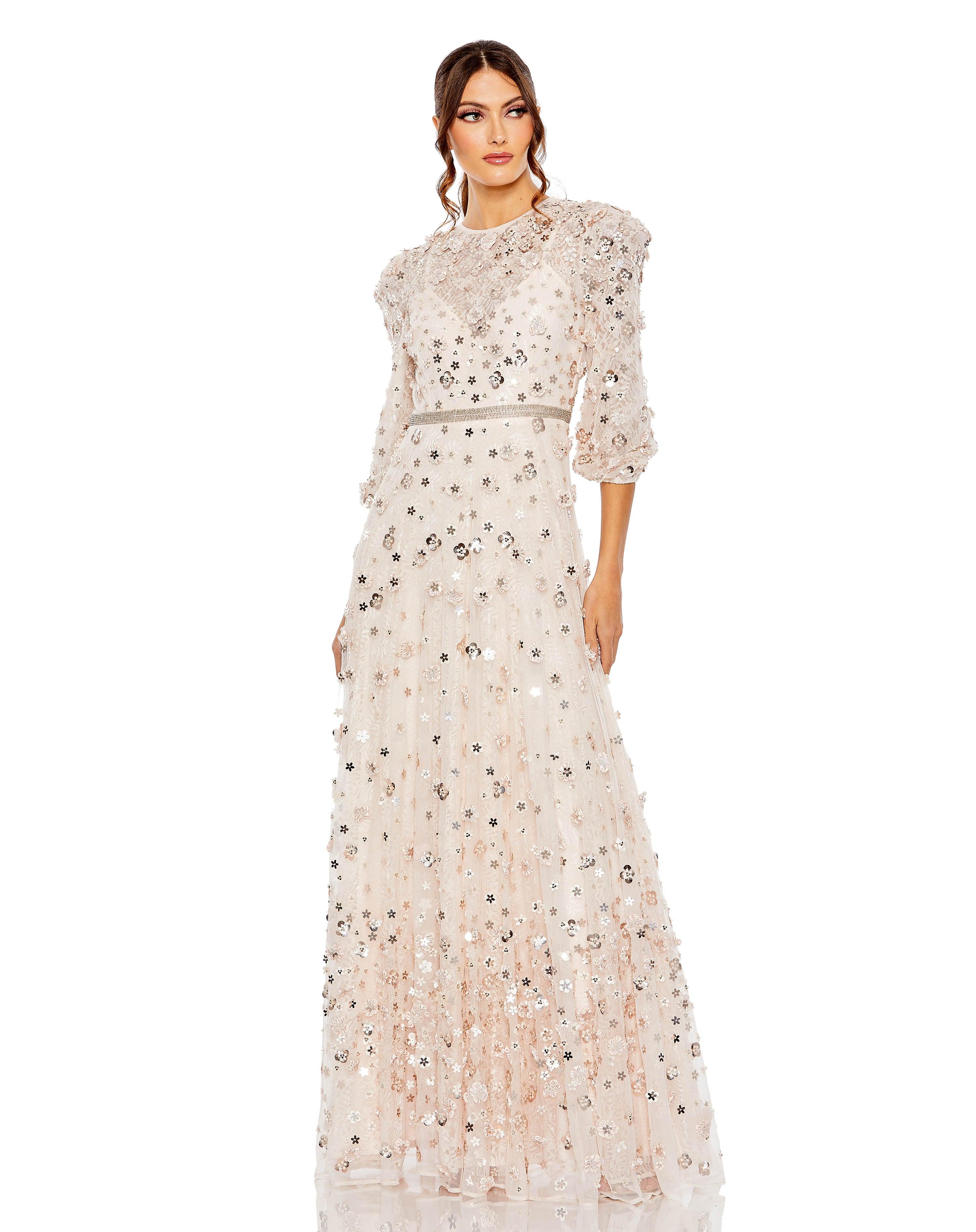 Formal Dresses Long 3/4 Sleeve Formal Dress Blush