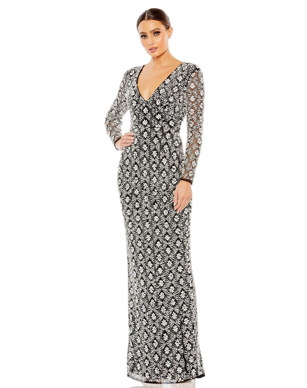 Long Sleeve Beaded Floral Formal Dress Beaded Detail & Long Sleeves Mac Duggal 93808