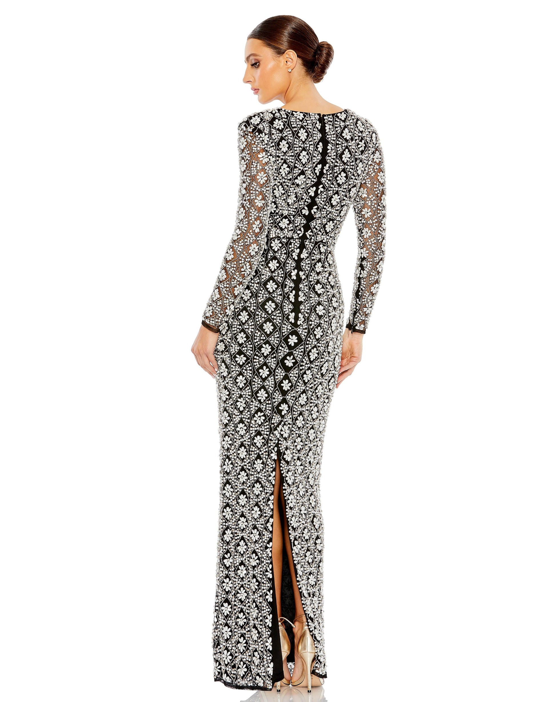 Mac Duggal 93808 Long Sleeve Beaded Floral Formal Dress