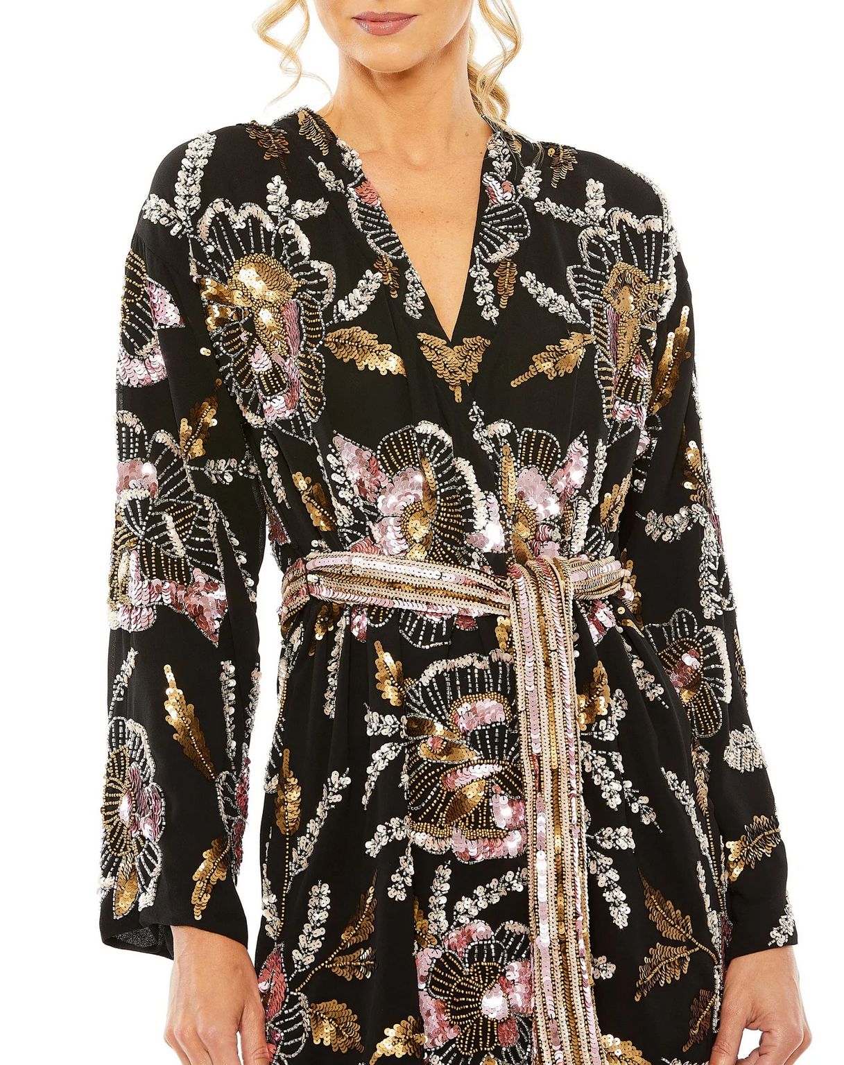 Mac Duggal 93817 Beaded Floral Robe Short Dress